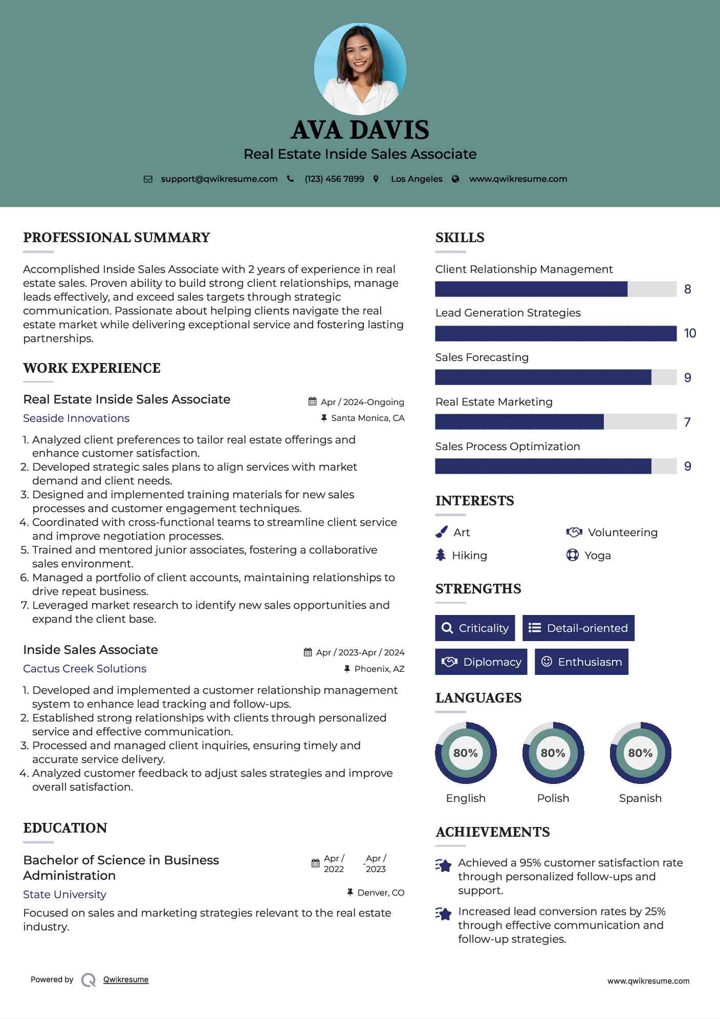 Real Estate Inside Sales Associate Resume Template