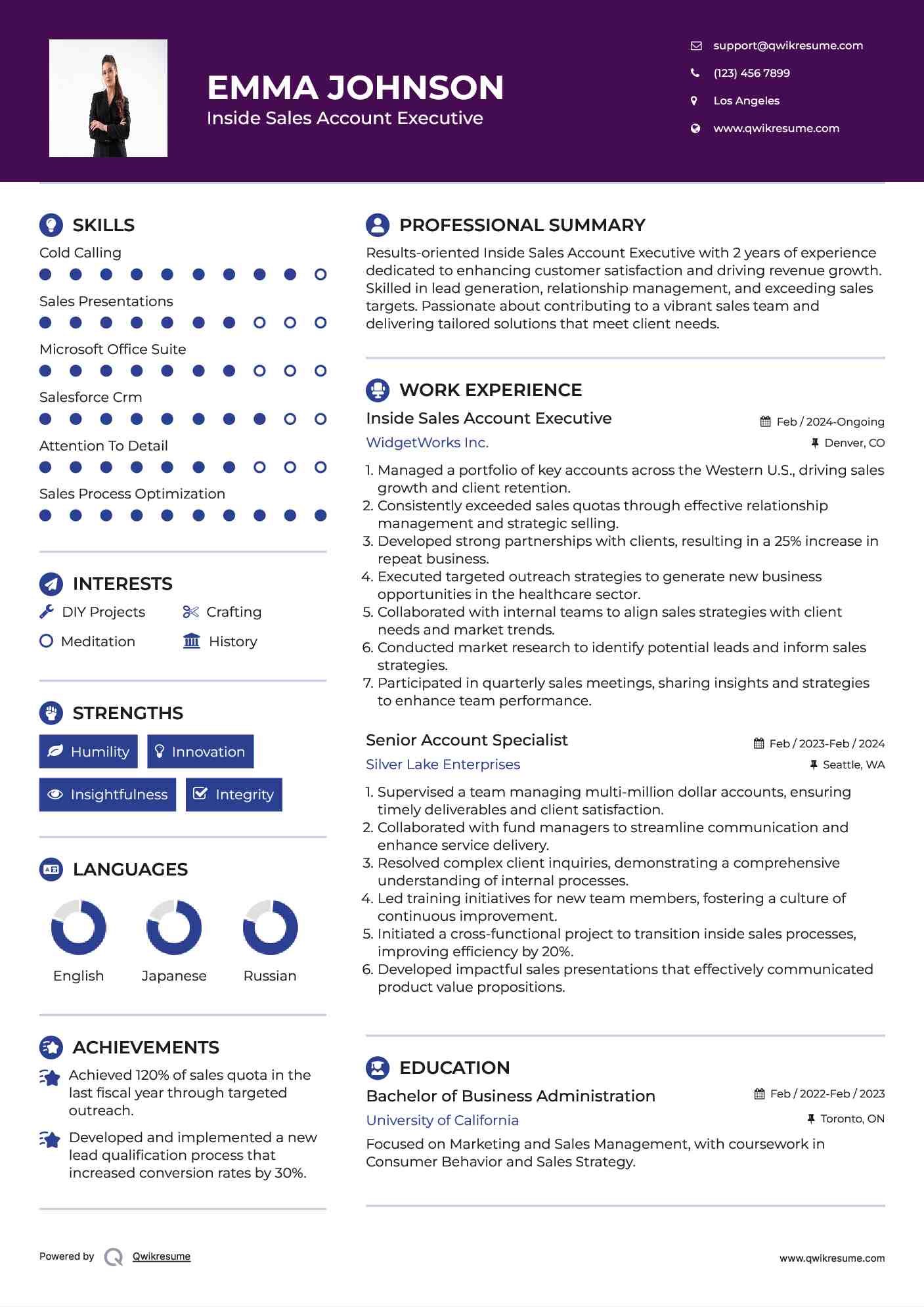 Inside Sales Account Executive Resume Template