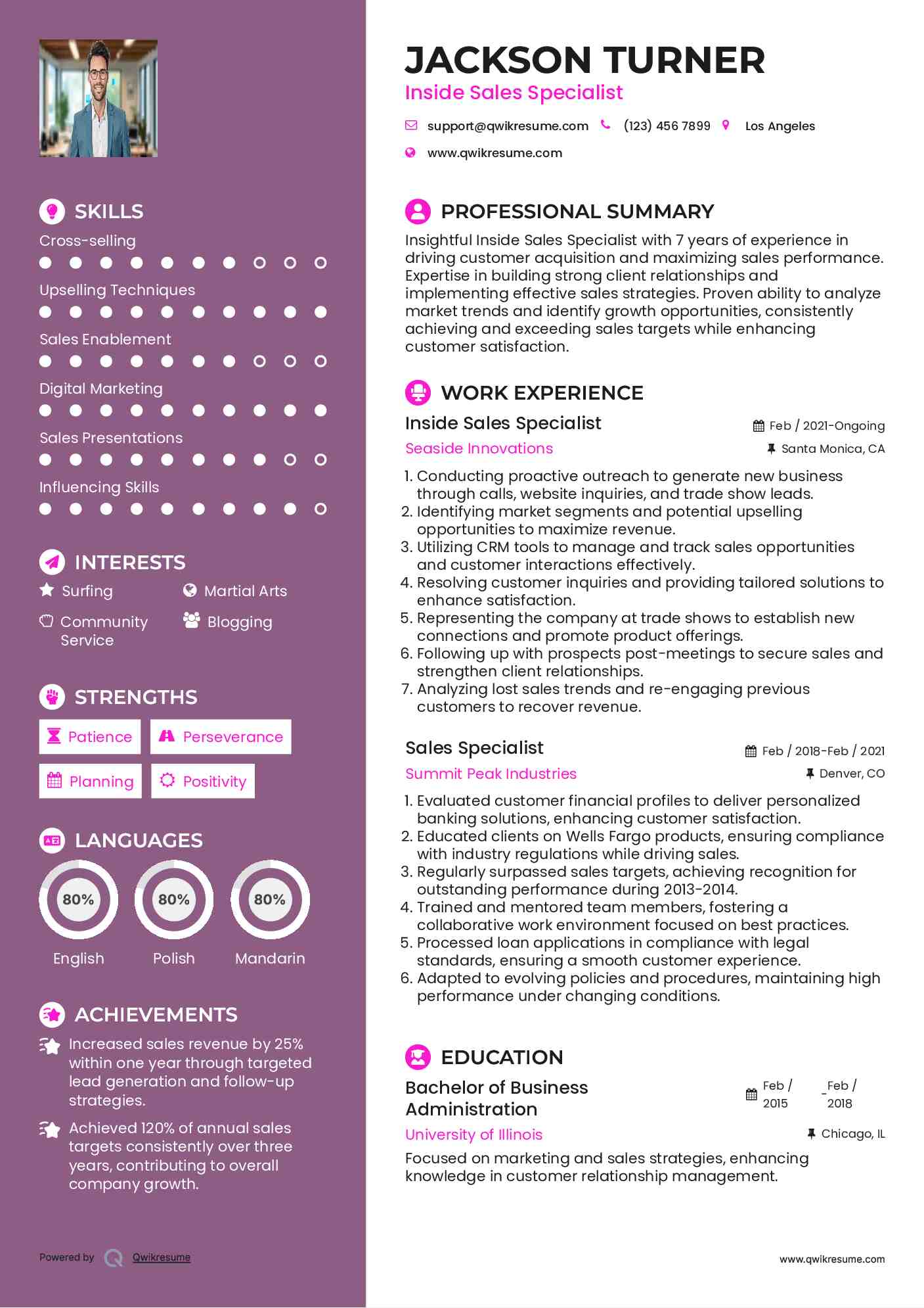 Inside Sales Specialist Resume Template