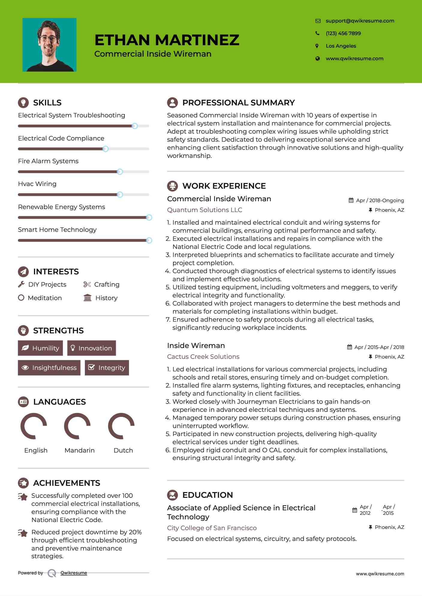 Commercial Inside Wireman Resume Format