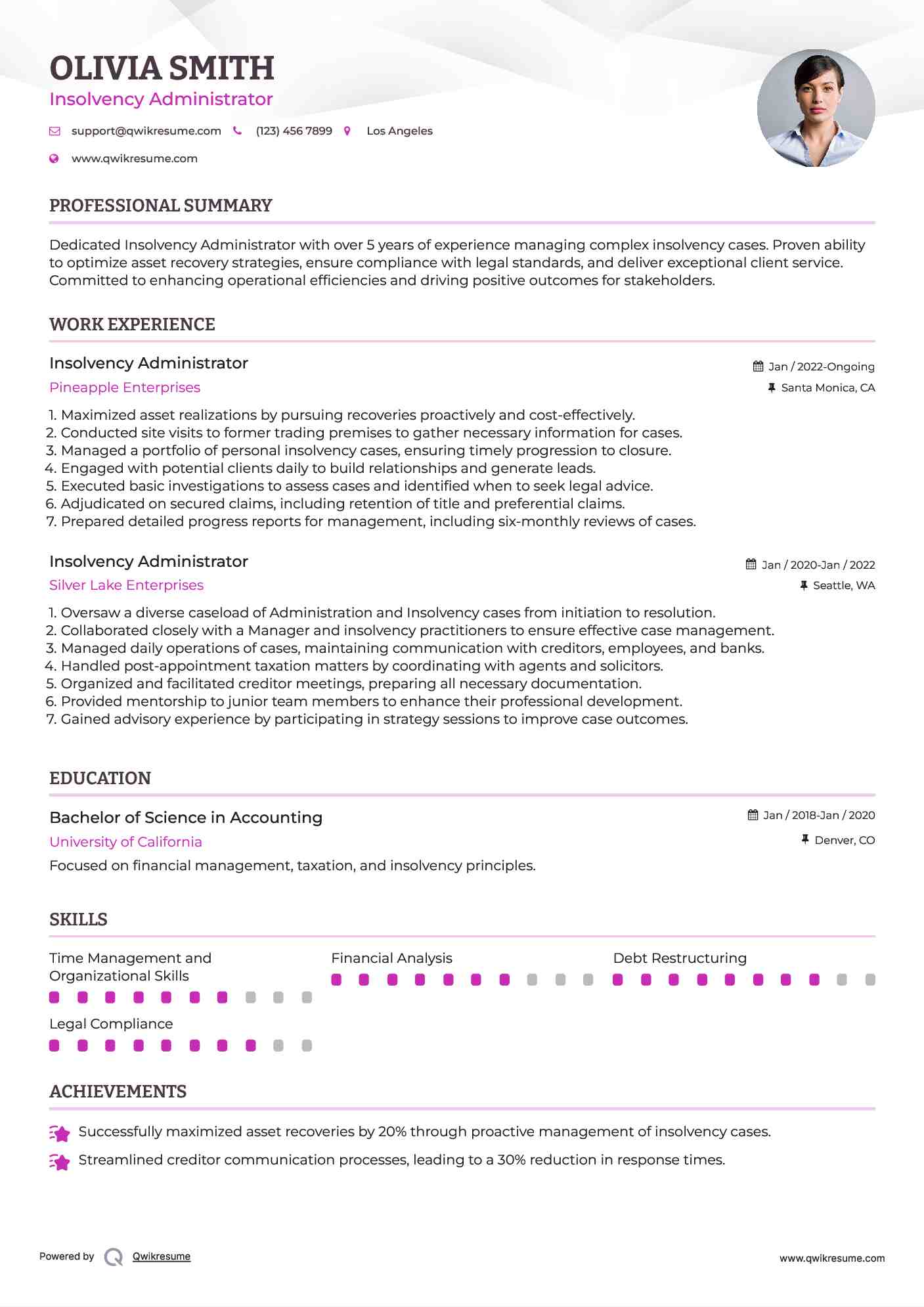 Insolvency Administrator Resume Model