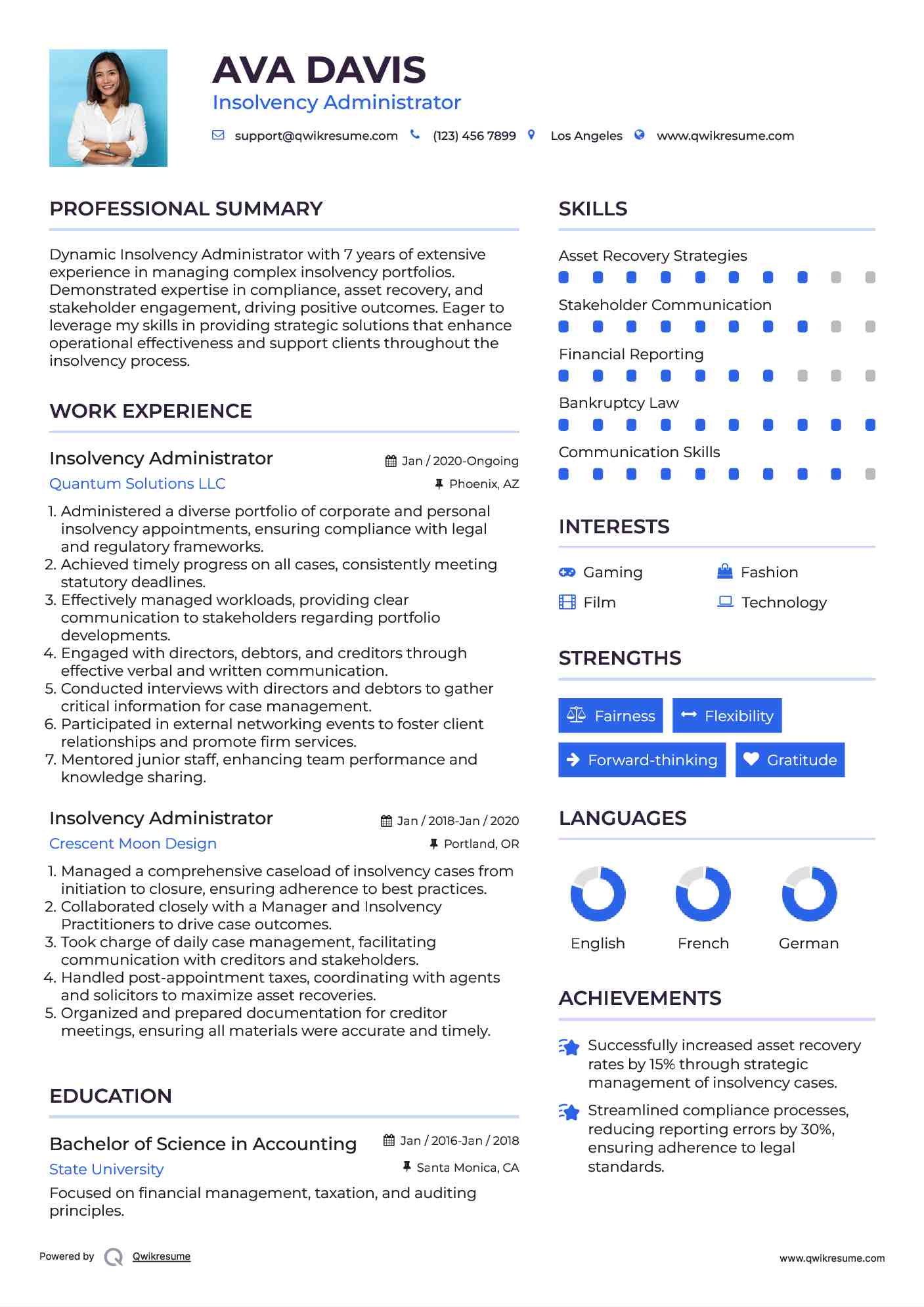 Insolvency Administrator Resume Format