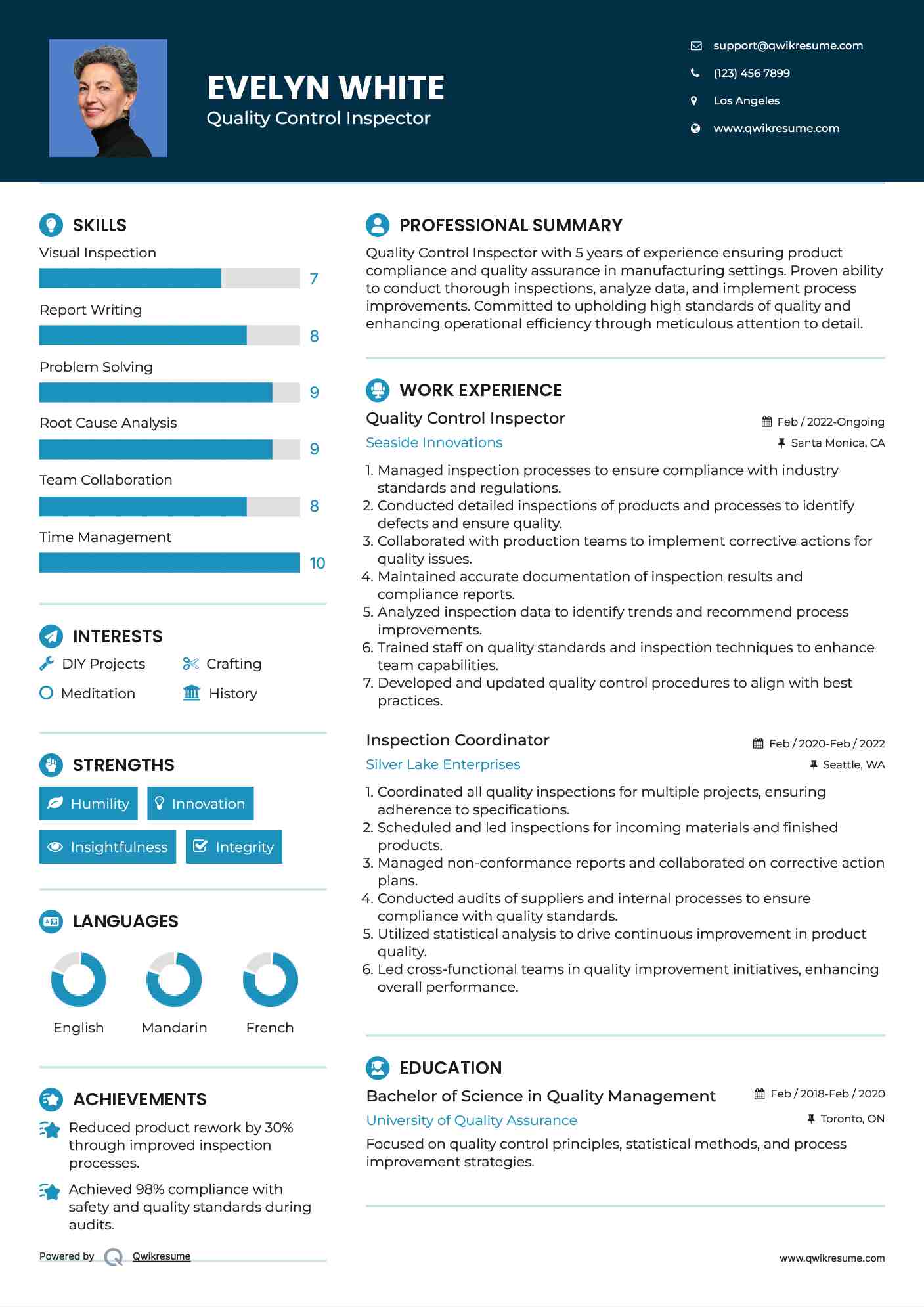 Quality Control Inspector Resume Model