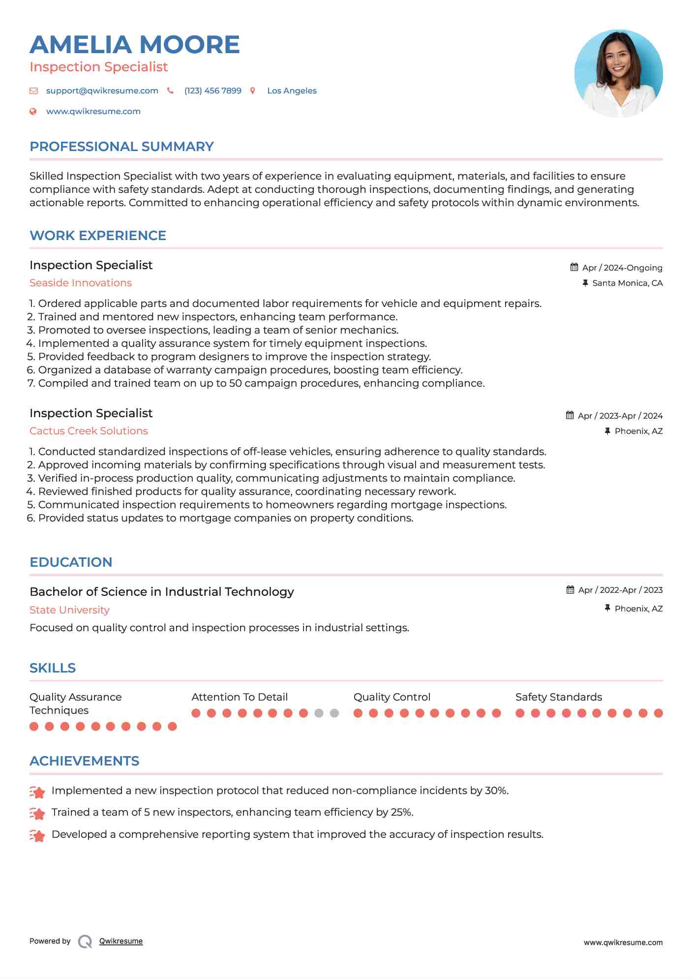 Inspection Specialist Resume Model