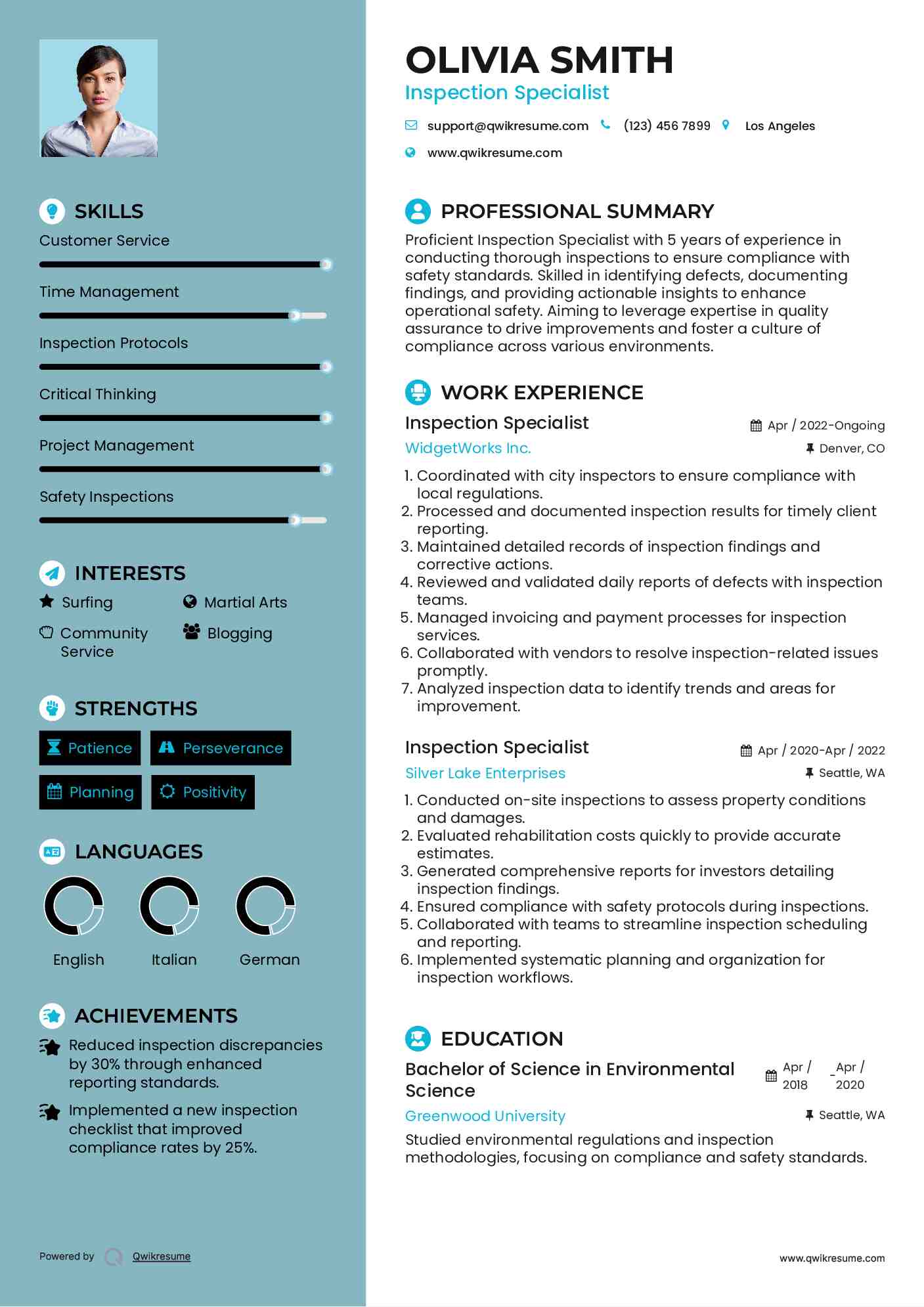 Inspection Specialist Resume Template