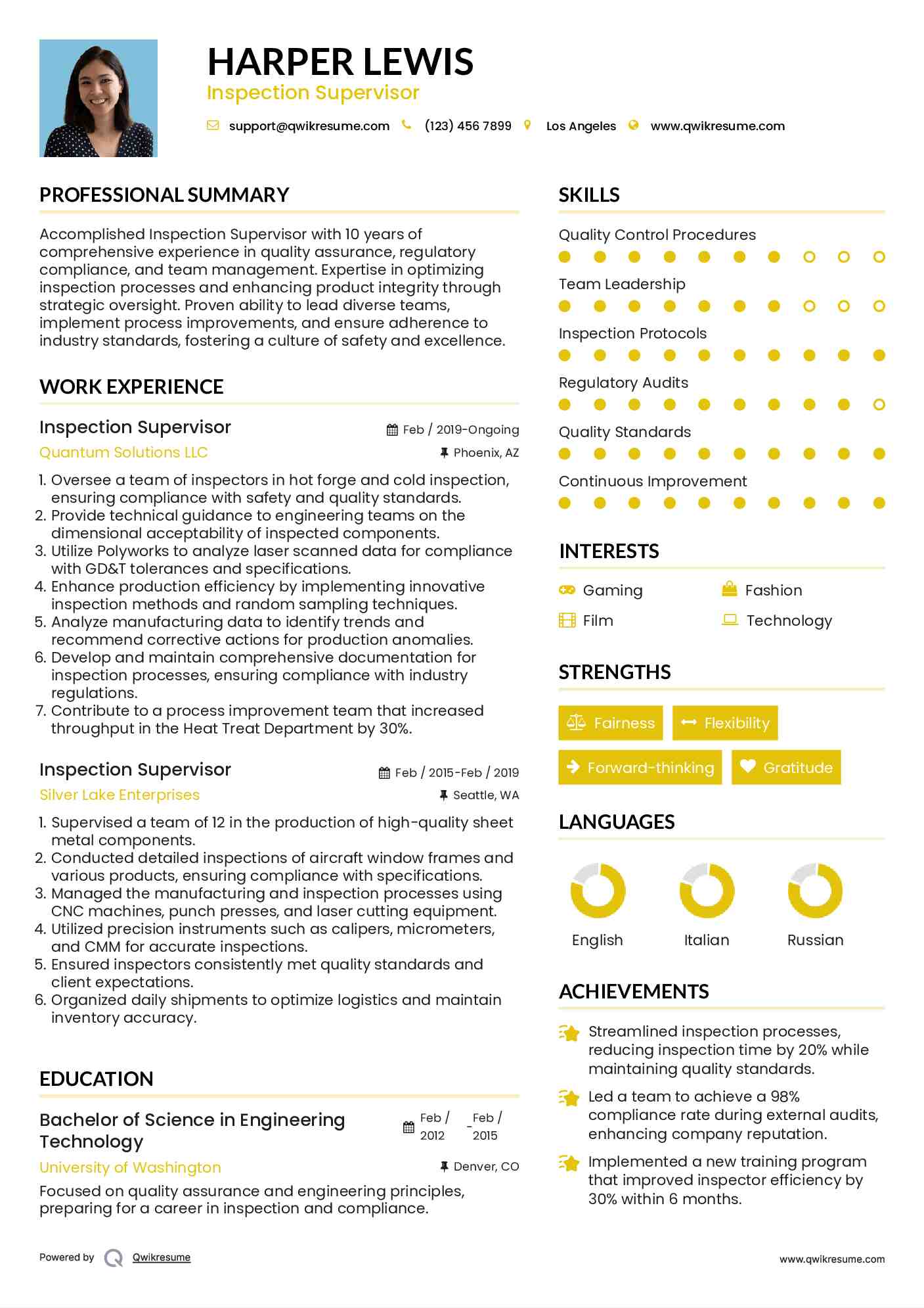 Inspection Supervisor Resume Example