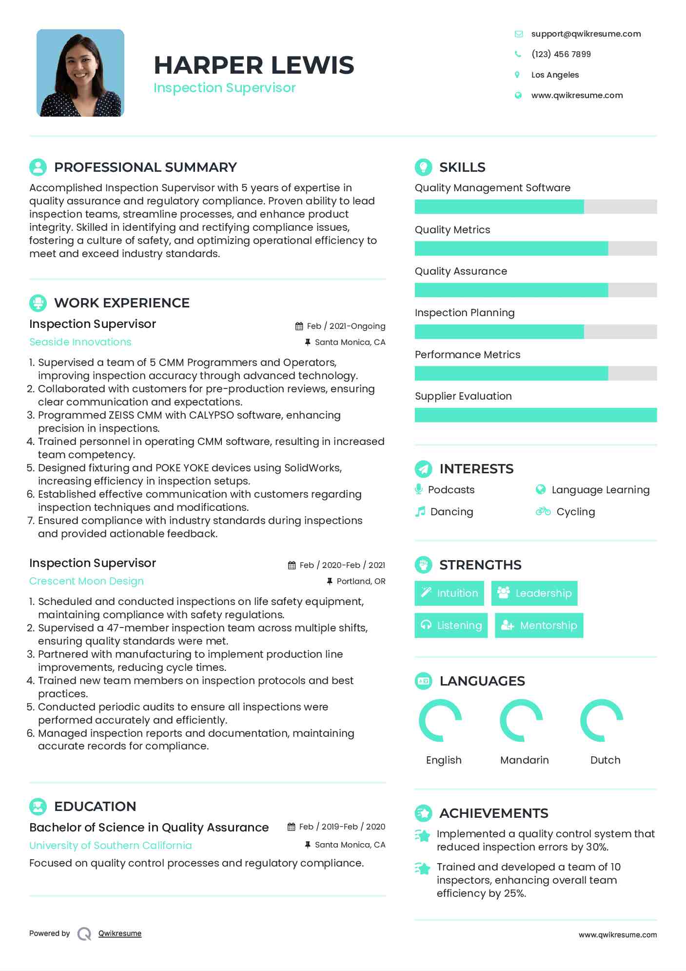 Inspection Supervisor Resume Format