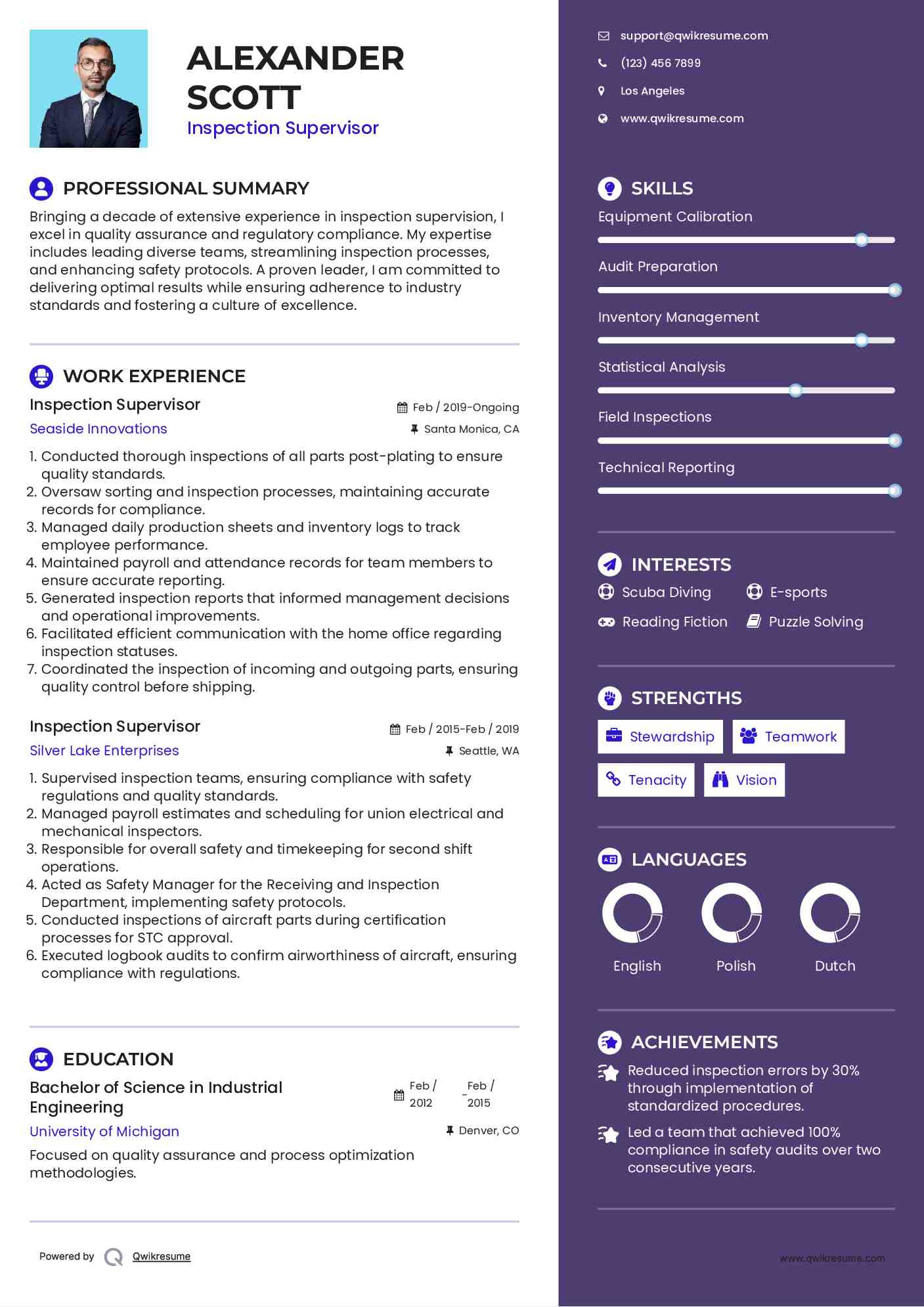 Inspection Supervisor Resume Model