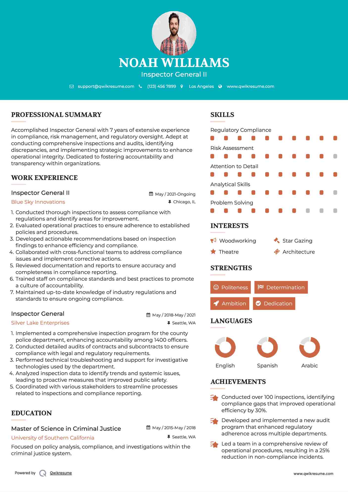 Inspector General II Resume Sample