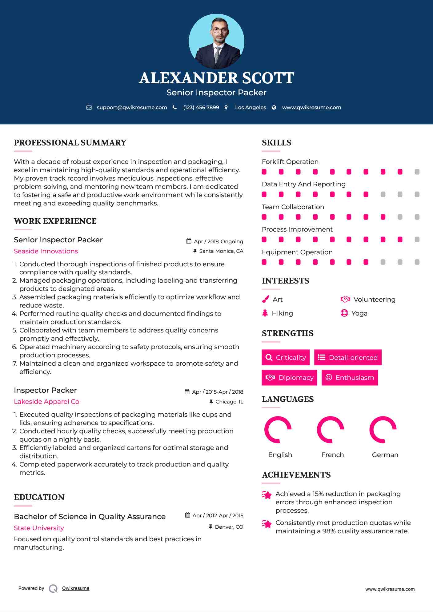 Inspector Packer Resume Samples QwikResume
