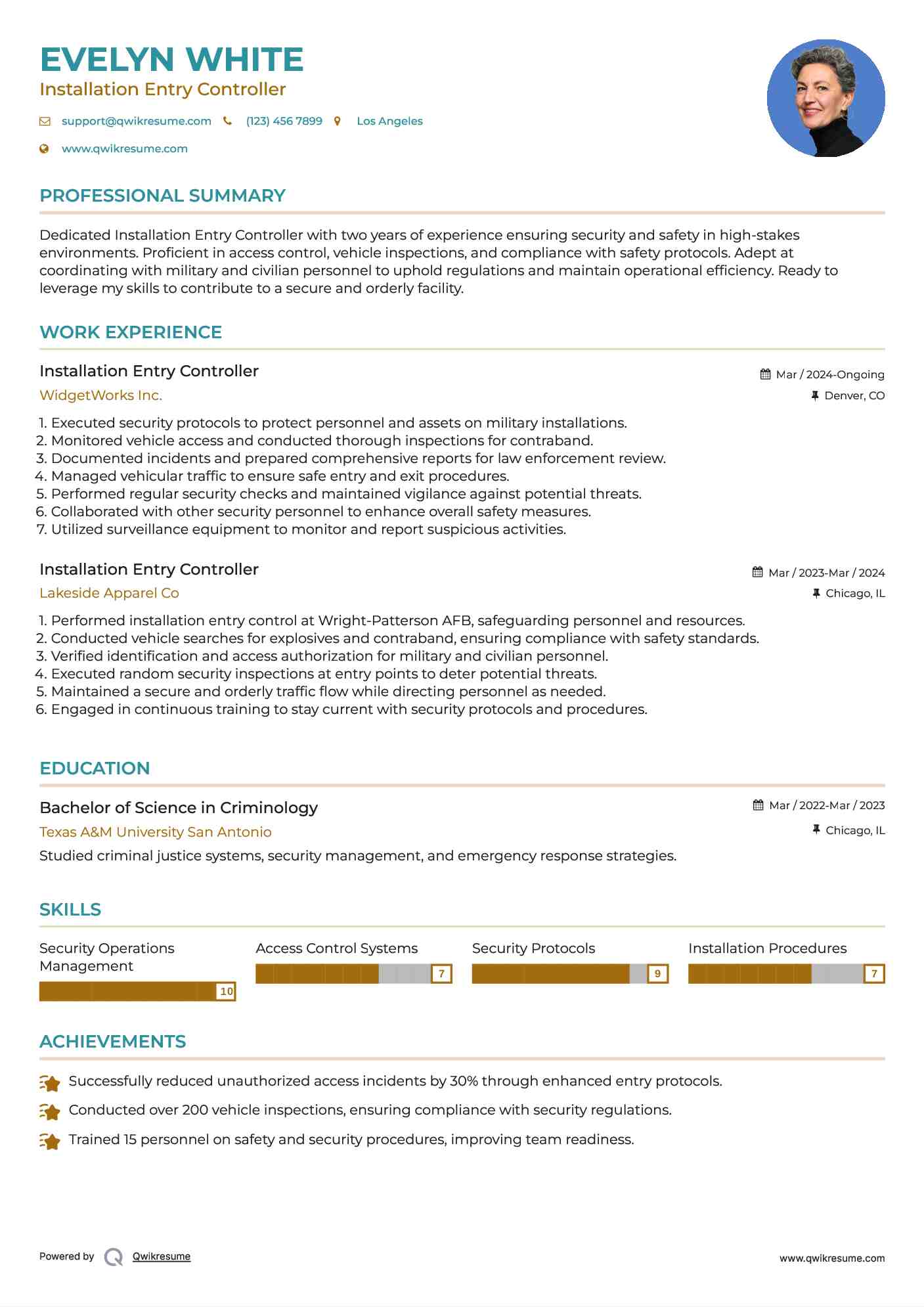 Installation Entry Controller Resume Template