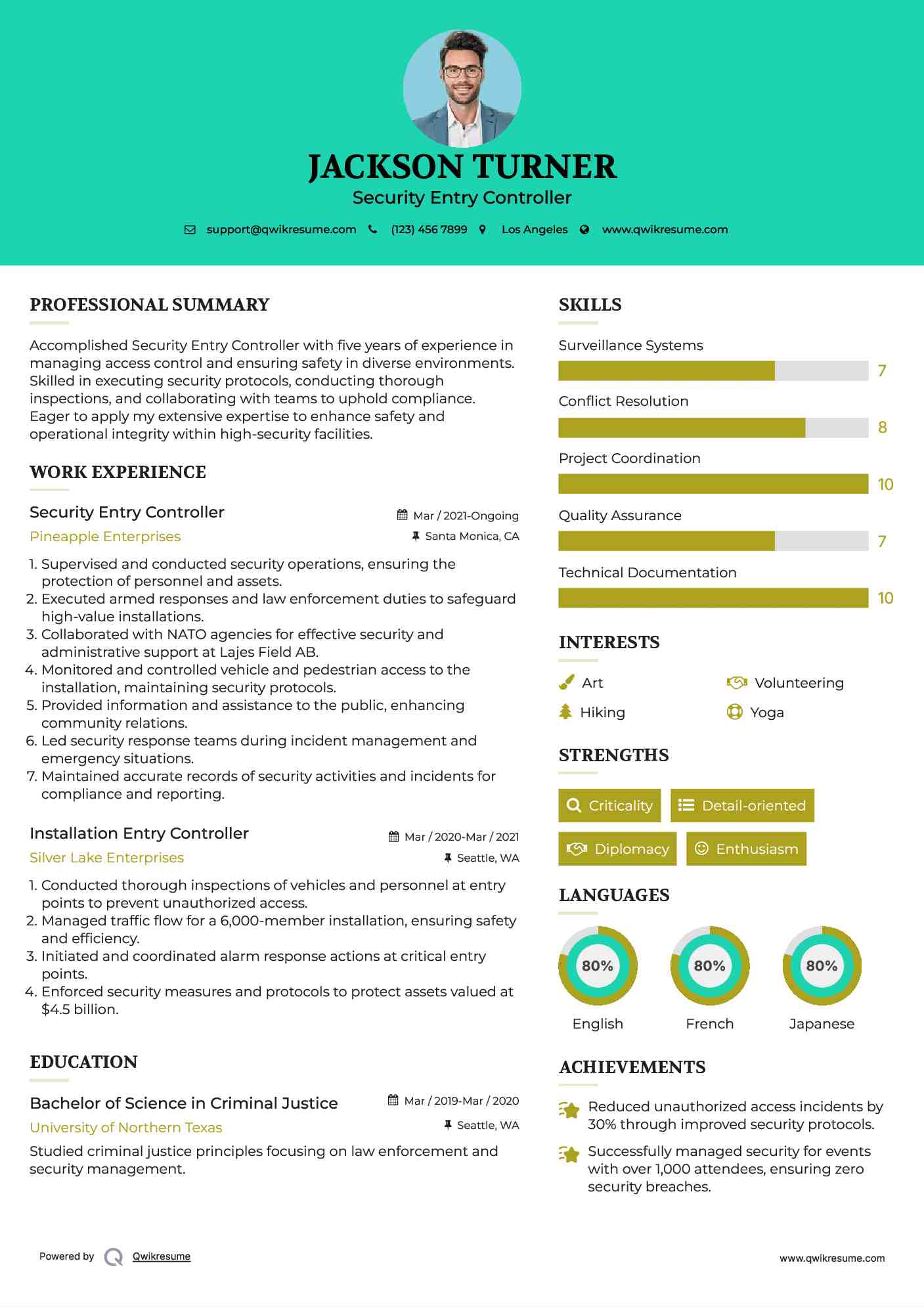 Security Entry Controller Resume Sample