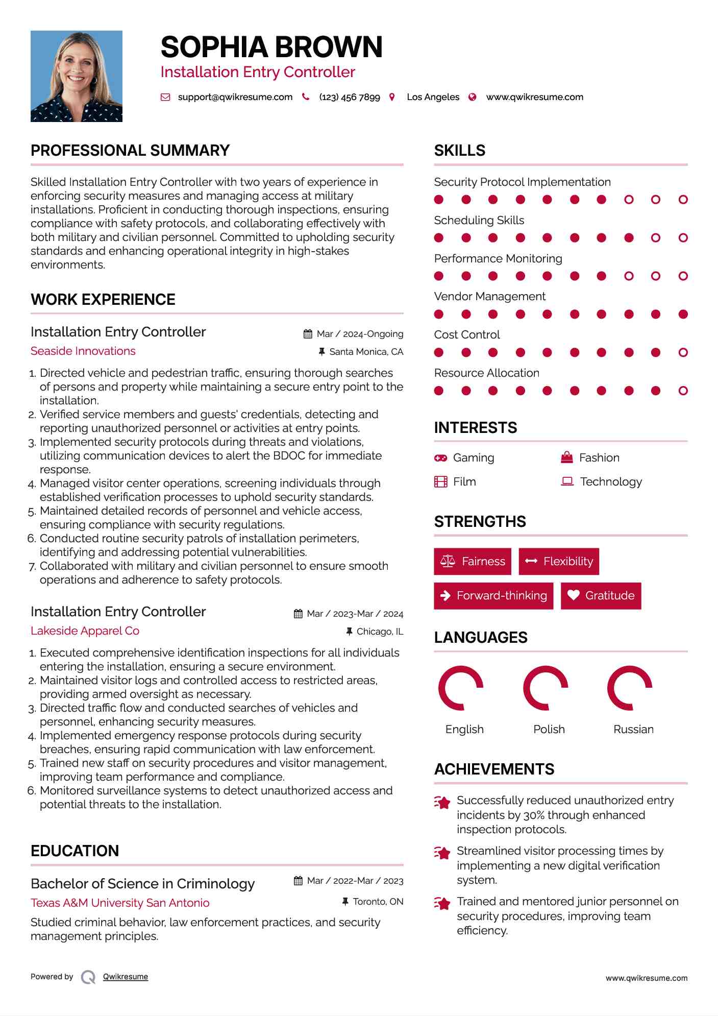 Installation Entry Controller Resume Model