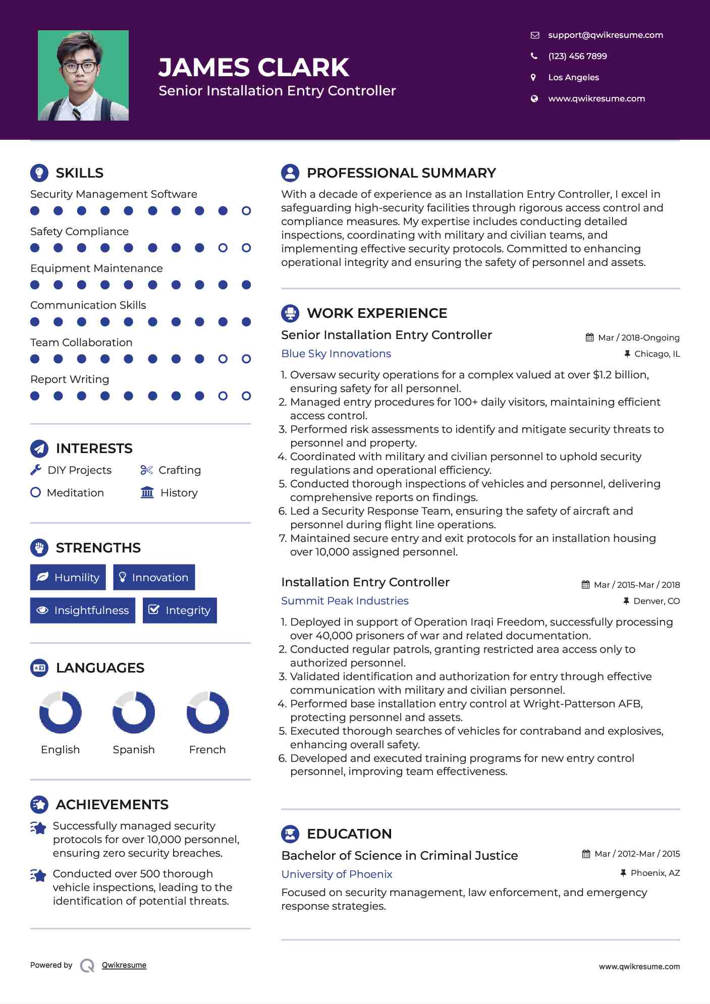 Senior Installation Entry Controller Resume Example