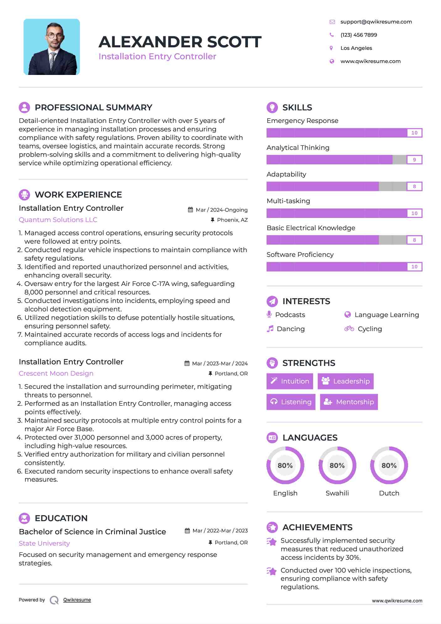 Installation Entry Controller Resume Example