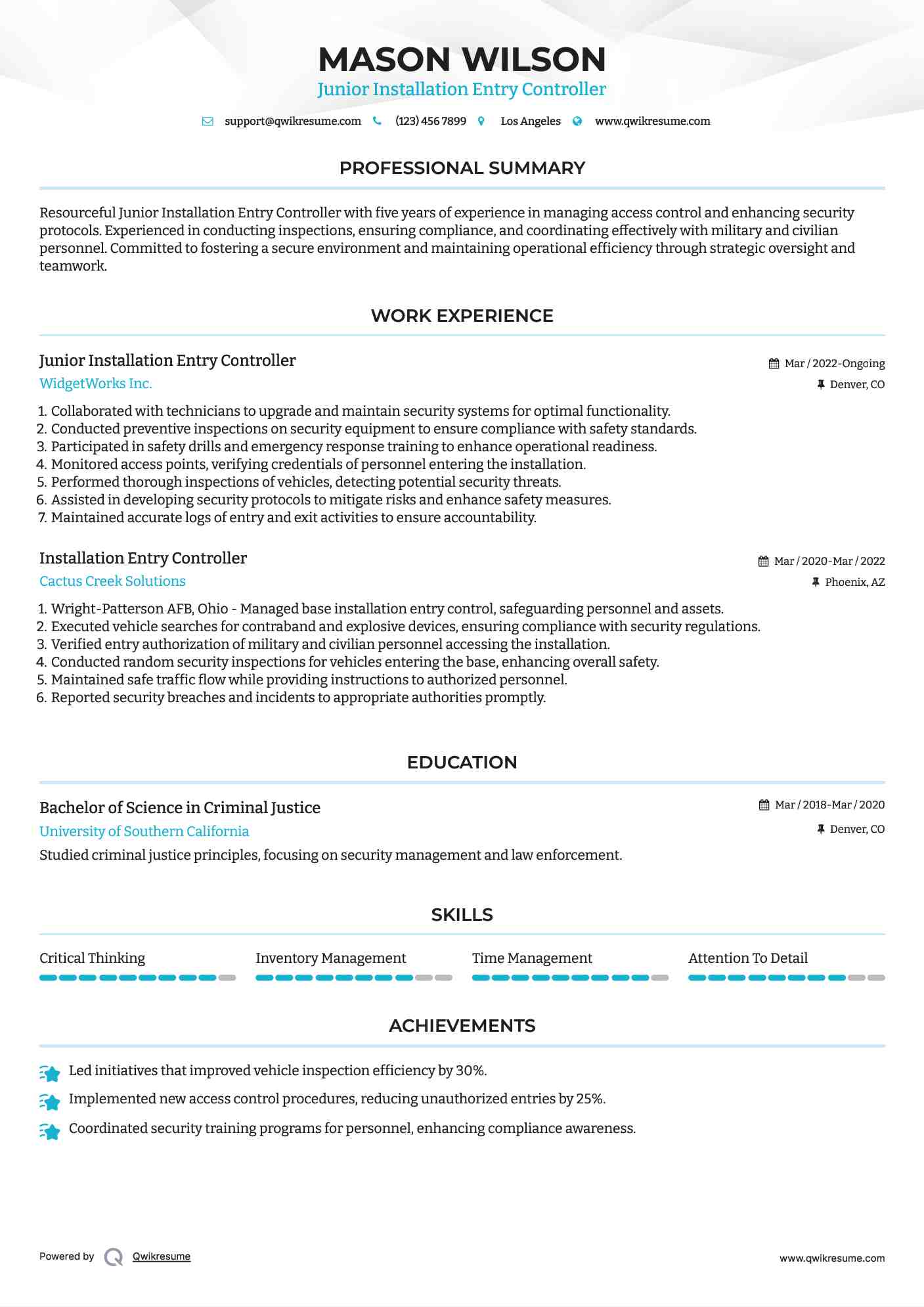Junior Installation Entry Controller Resume Template
