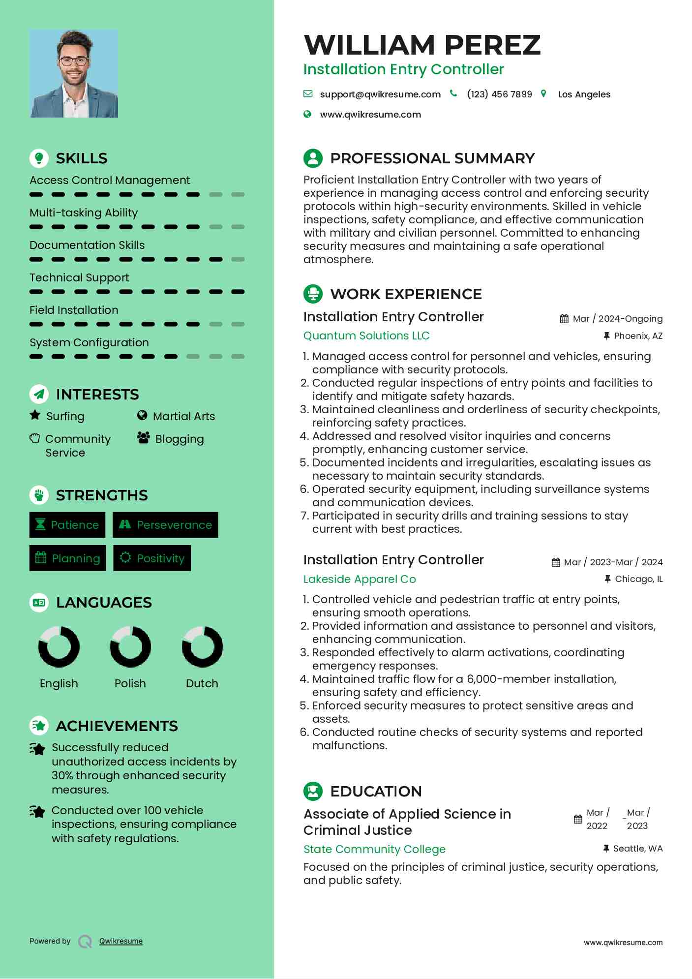 Installation Entry Controller Resume Format