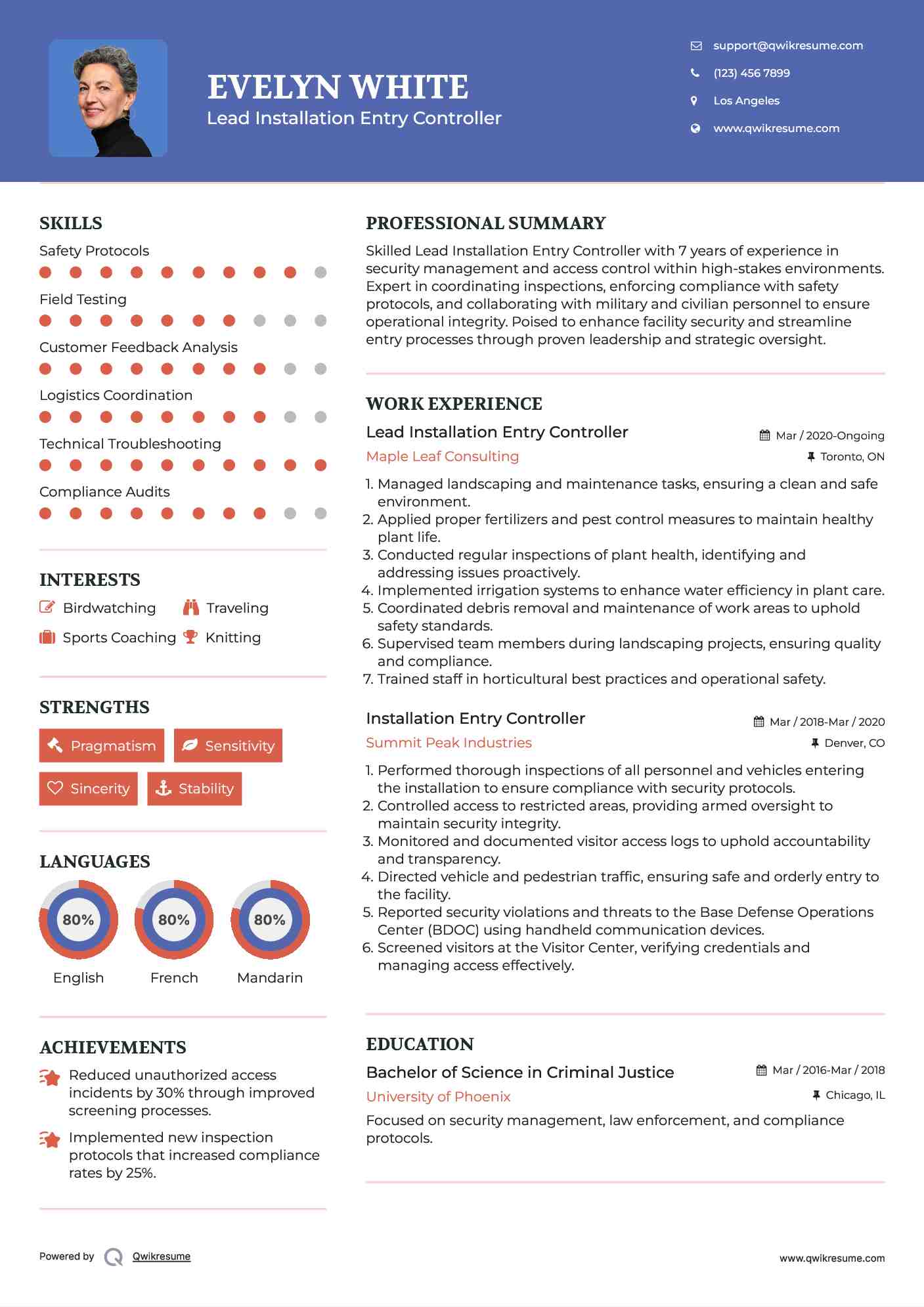 Lead Installation Entry Controller Resume Template