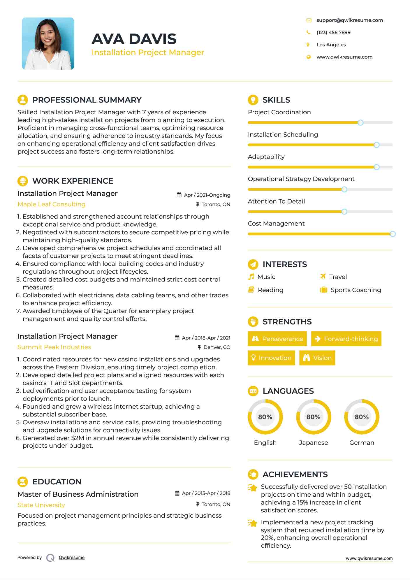Installation Project Manager Resume Model