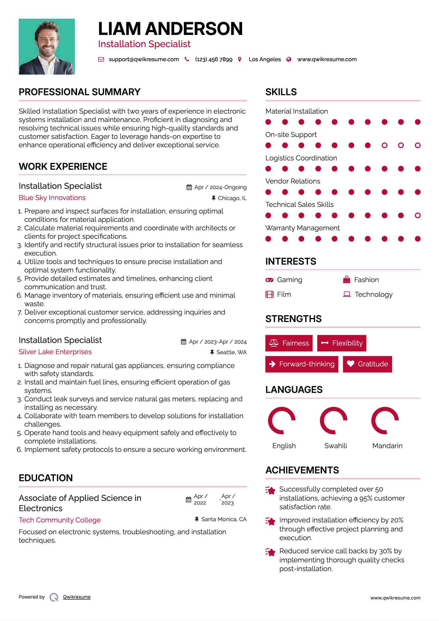 Installation Specialist Resume Model
