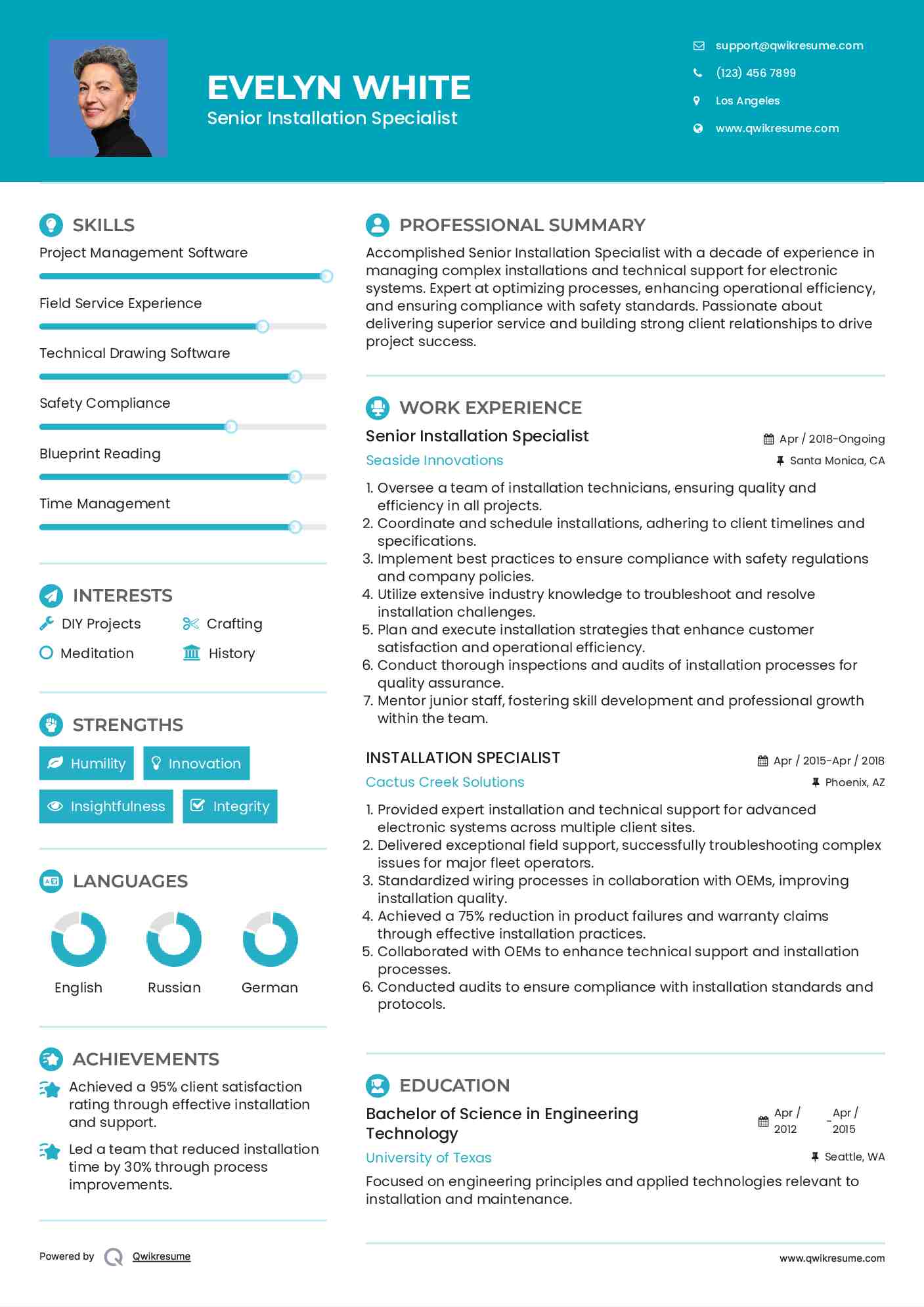 Senior Installation Specialist Resume Sample