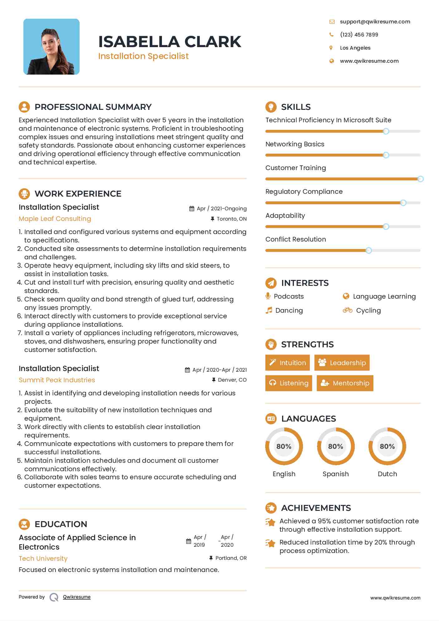 Installation Specialist Resume Template
