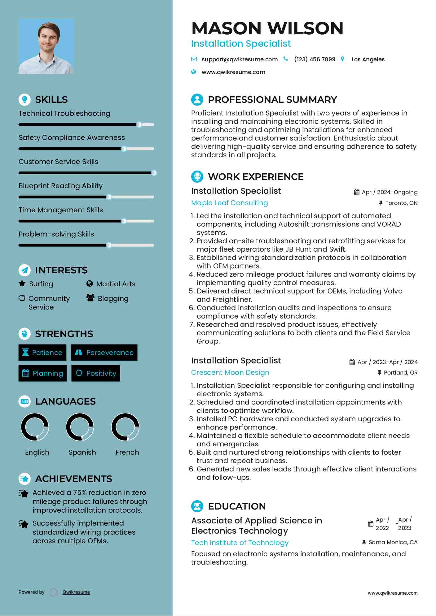 Installation Specialist Resume Model