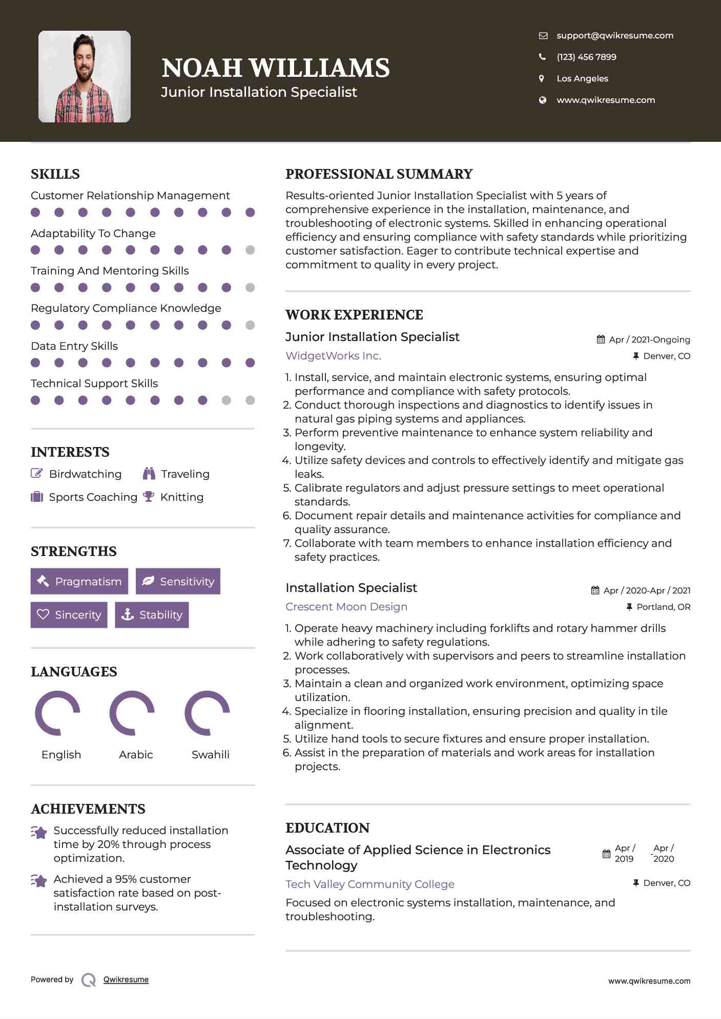 Junior Installation Specialist Resume Format