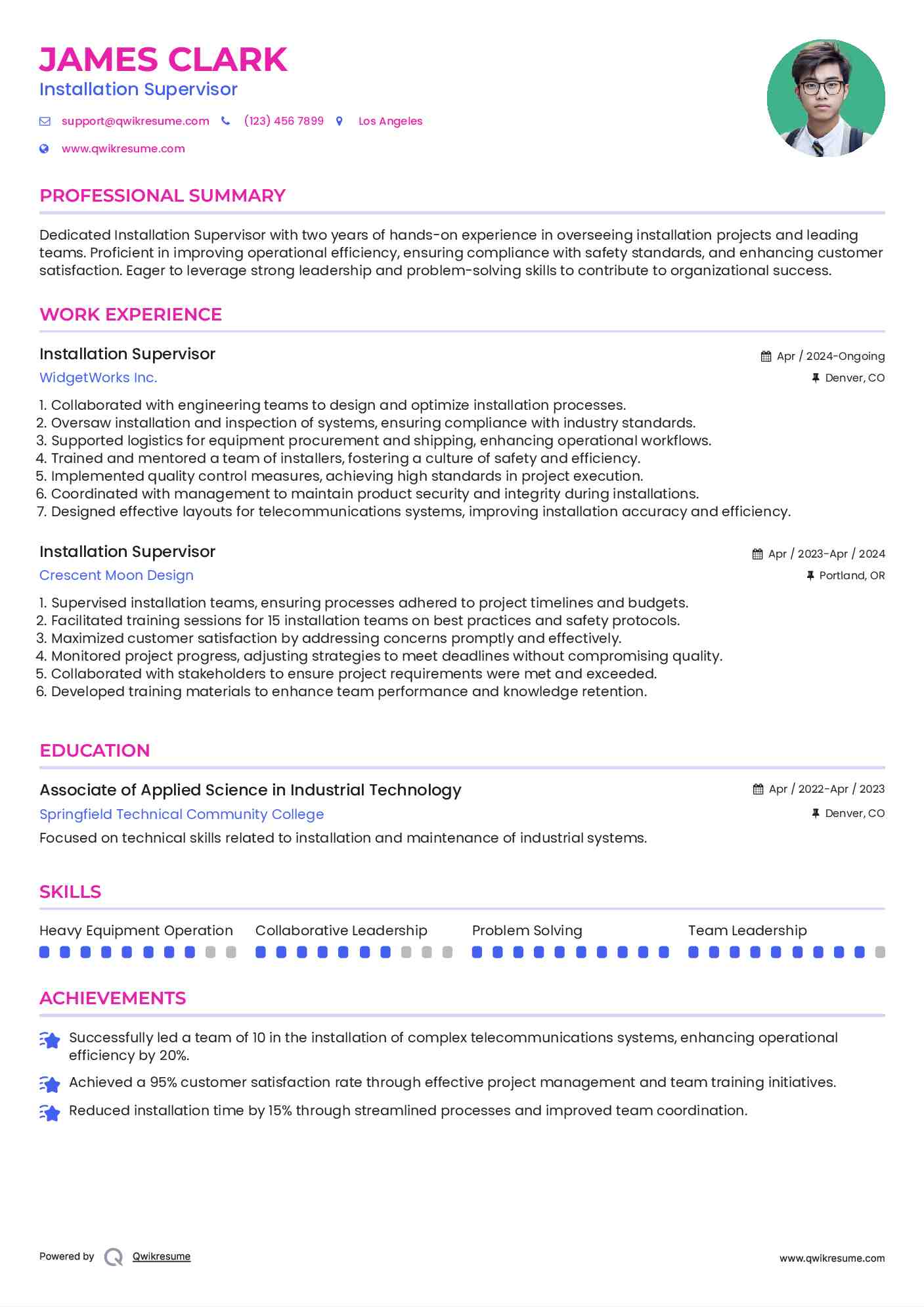 Installation Supervisor Resume Template