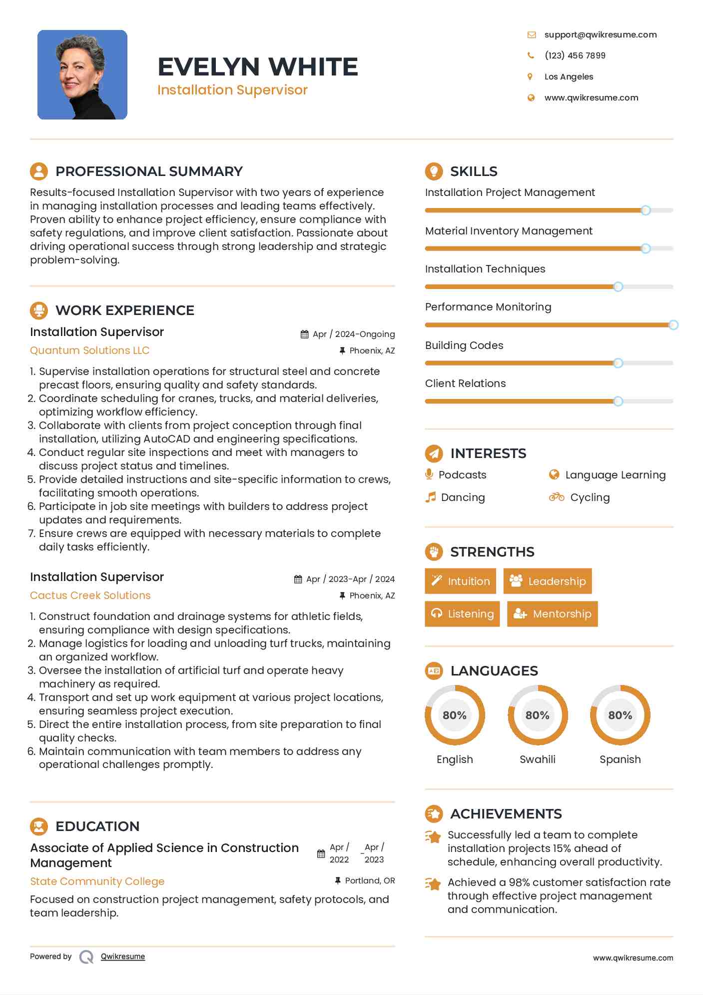 Installation Supervisor Resume Example