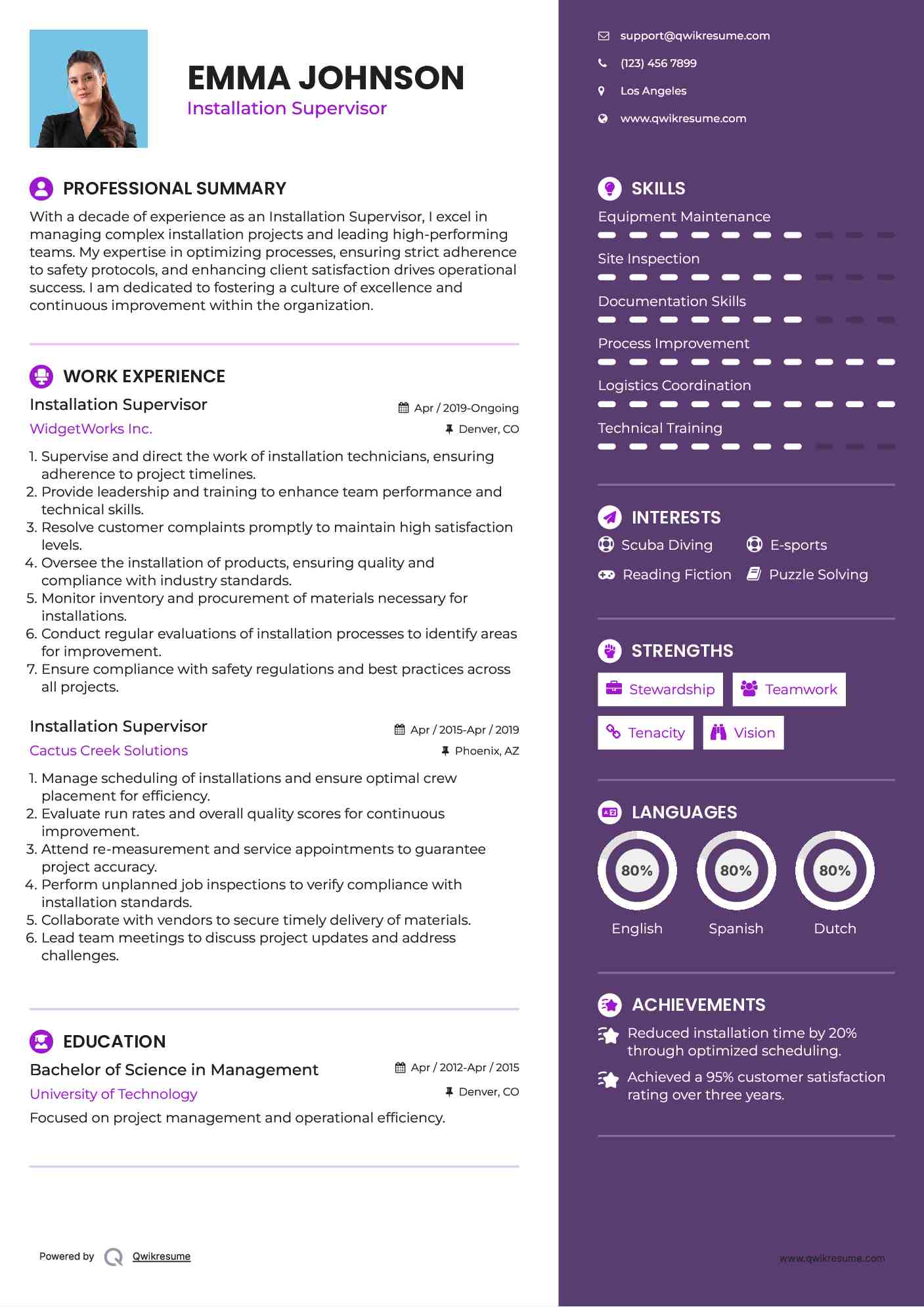 Installation Supervisor Resume Template