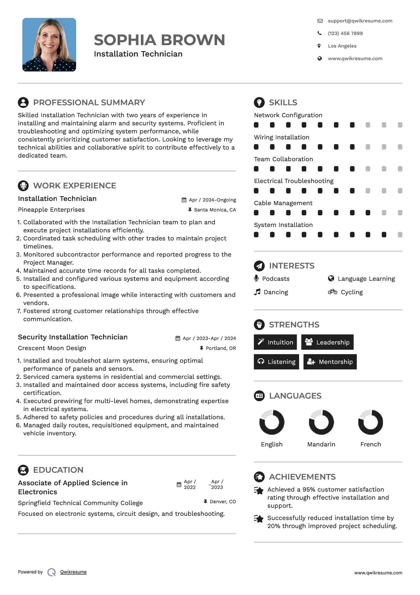 Installation Technician Resume Samples QwikResume