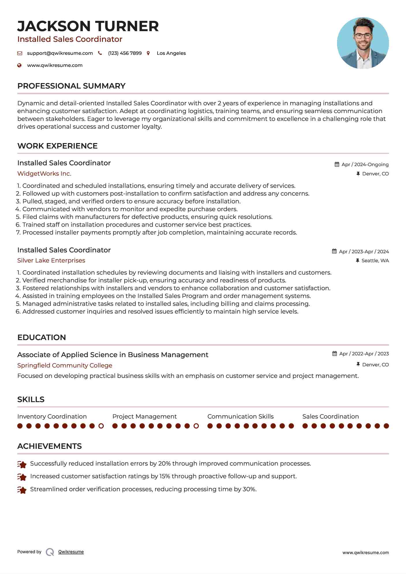 Installed Sales Coordinator Resume Format
