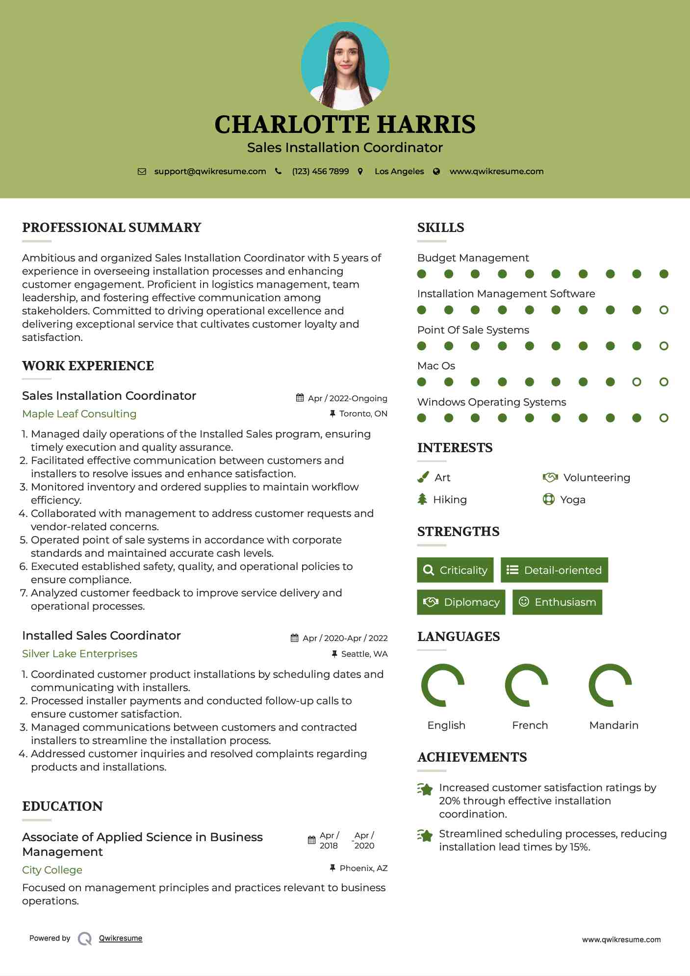 Sales Installation Coordinator Resume Model