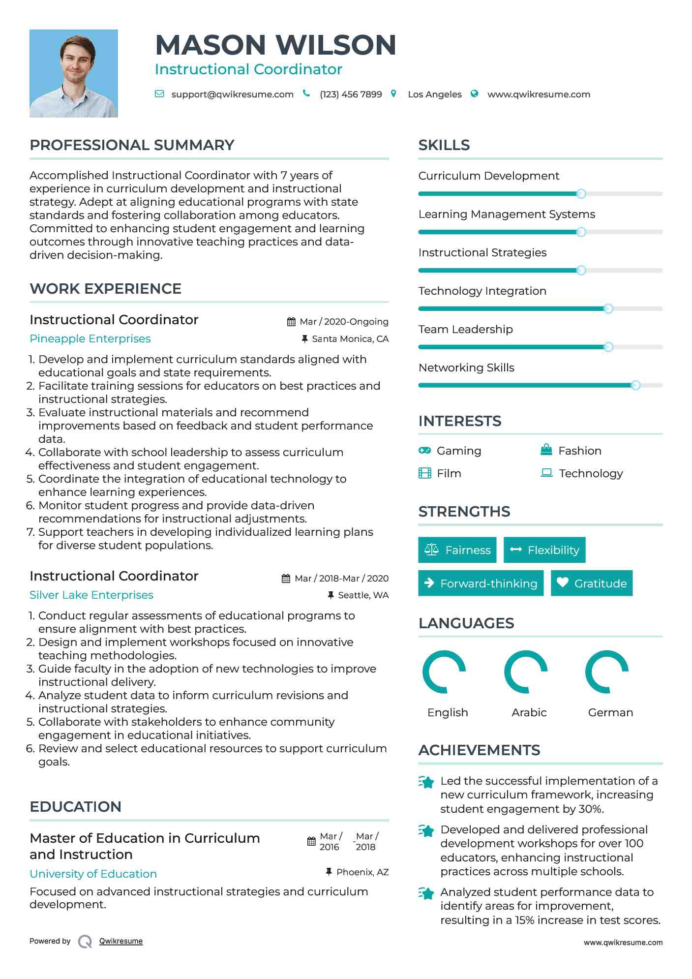 Instructional Coordinator Resume Sample