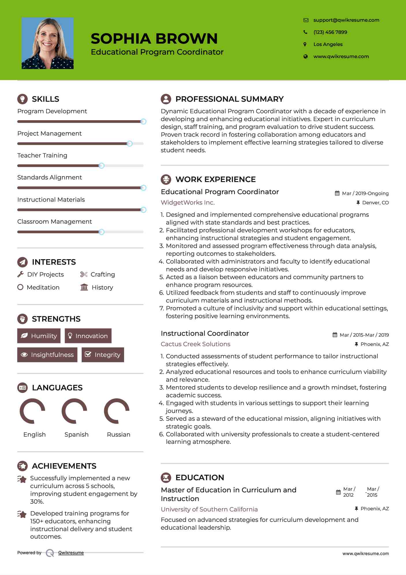 Educational Program Coordinator Resume Model