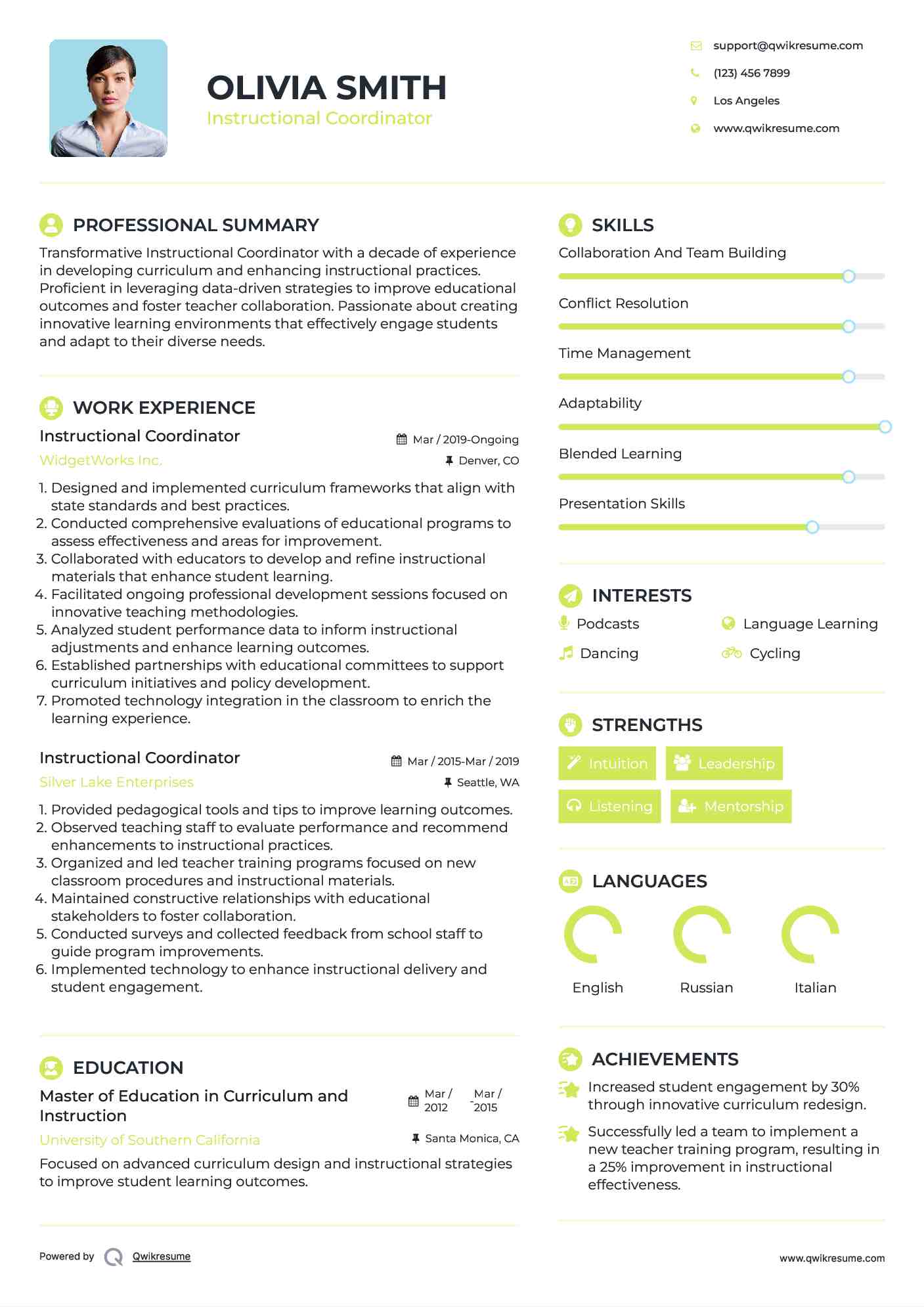 Instructional Coordinator Resume Sample