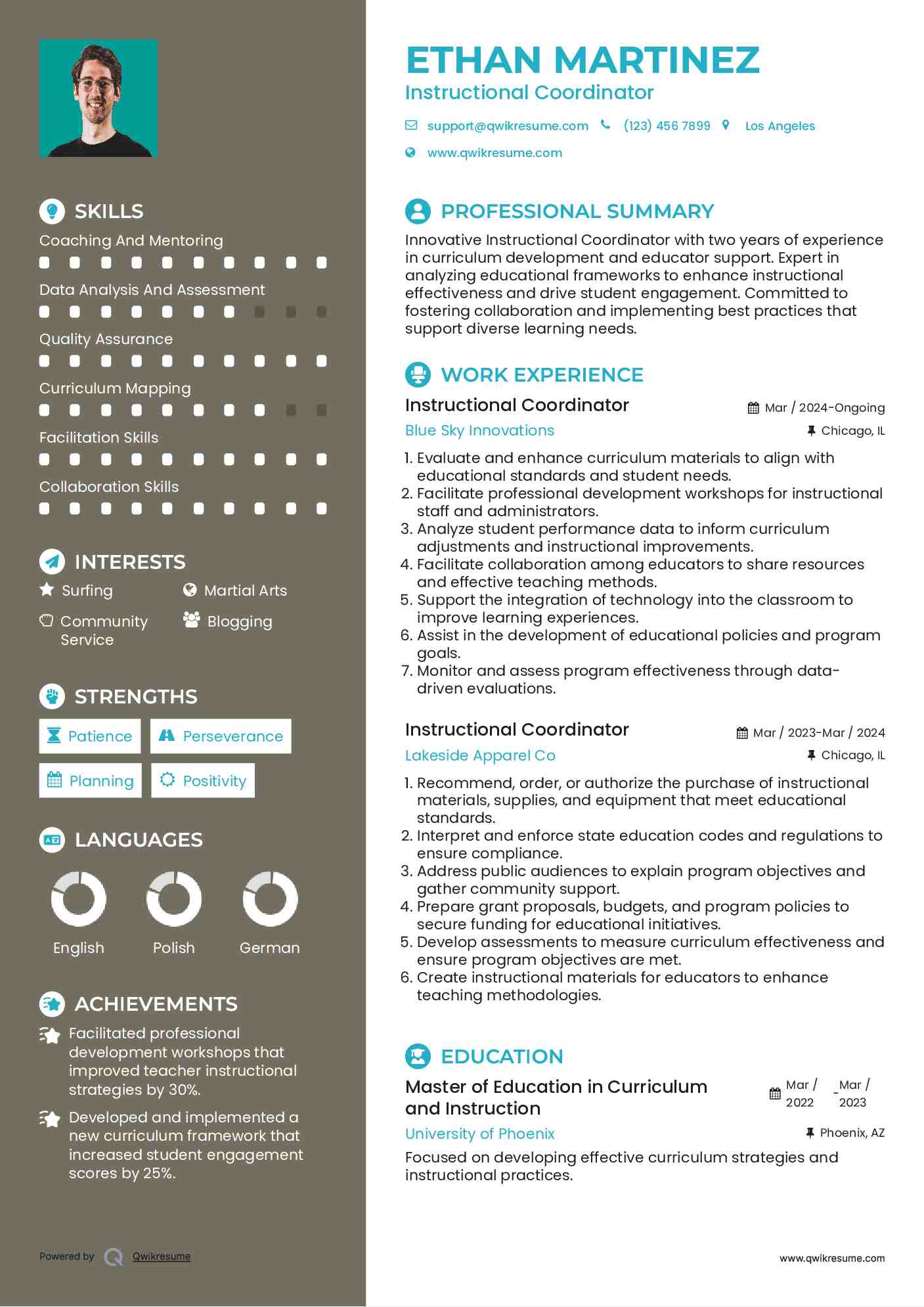 Instructional Coordinator Resume Template