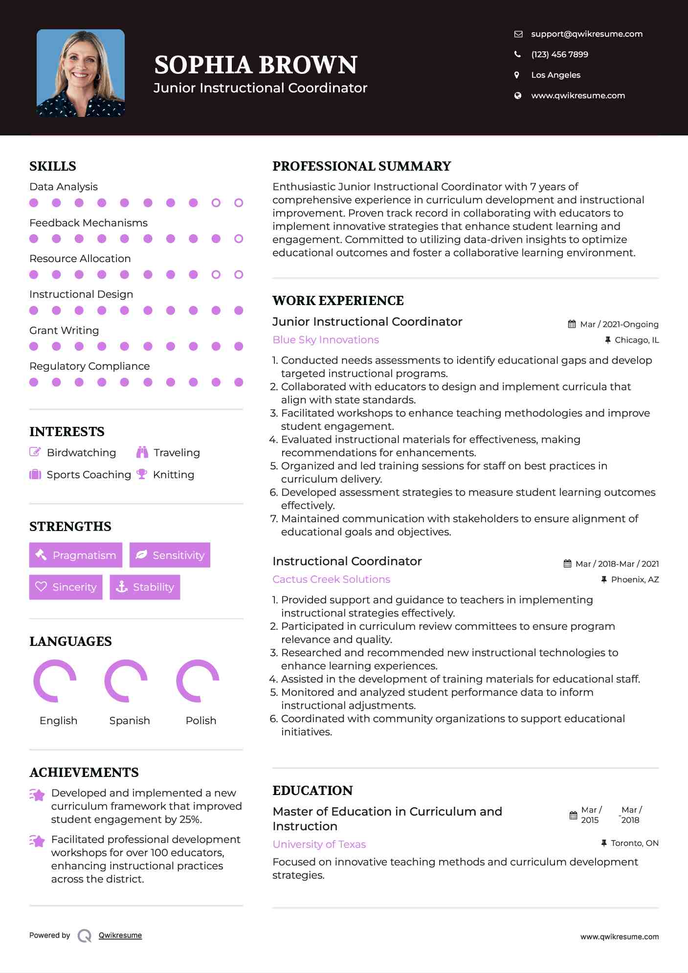 Junior Instructional Coordinator Resume Template