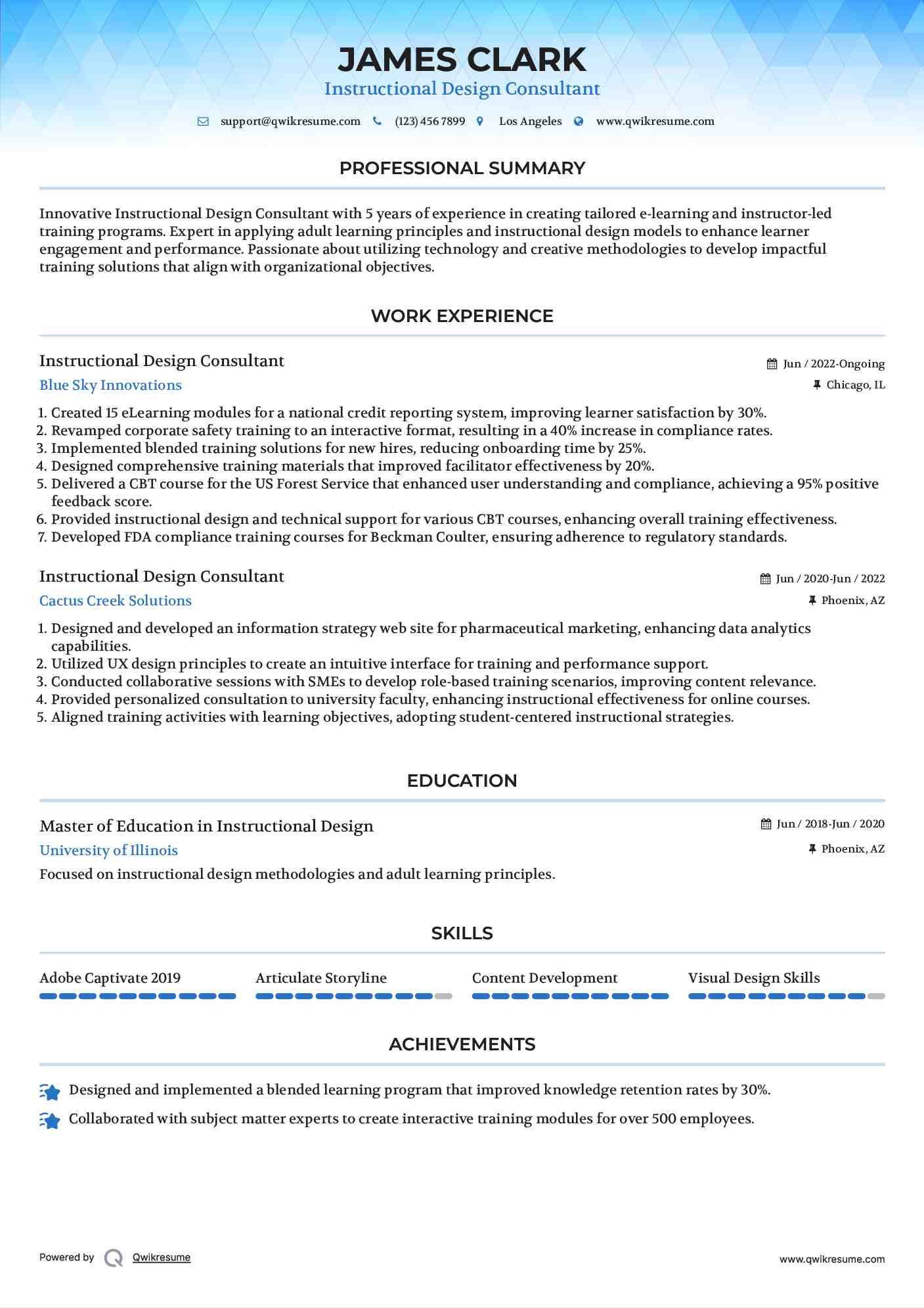 Instructional Design Consultant Resume Model