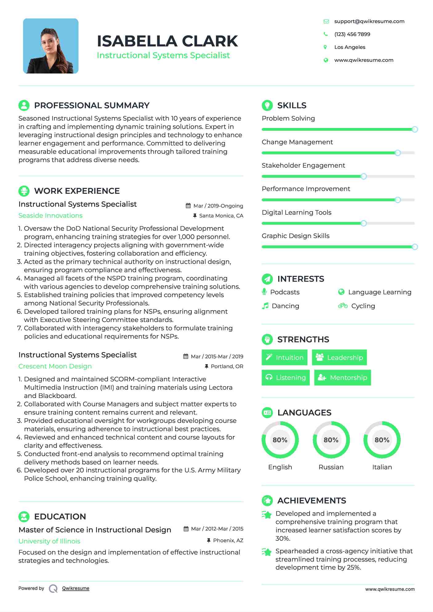 Instructional Systems Specialist Resume Format