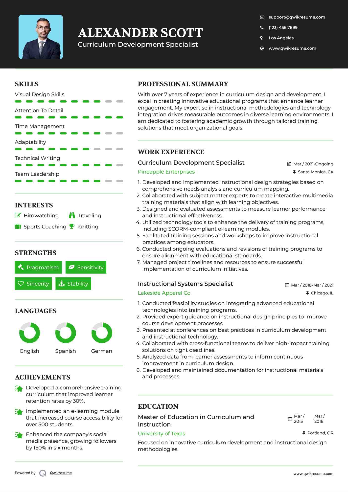 Curriculum Development Specialist Resume Template