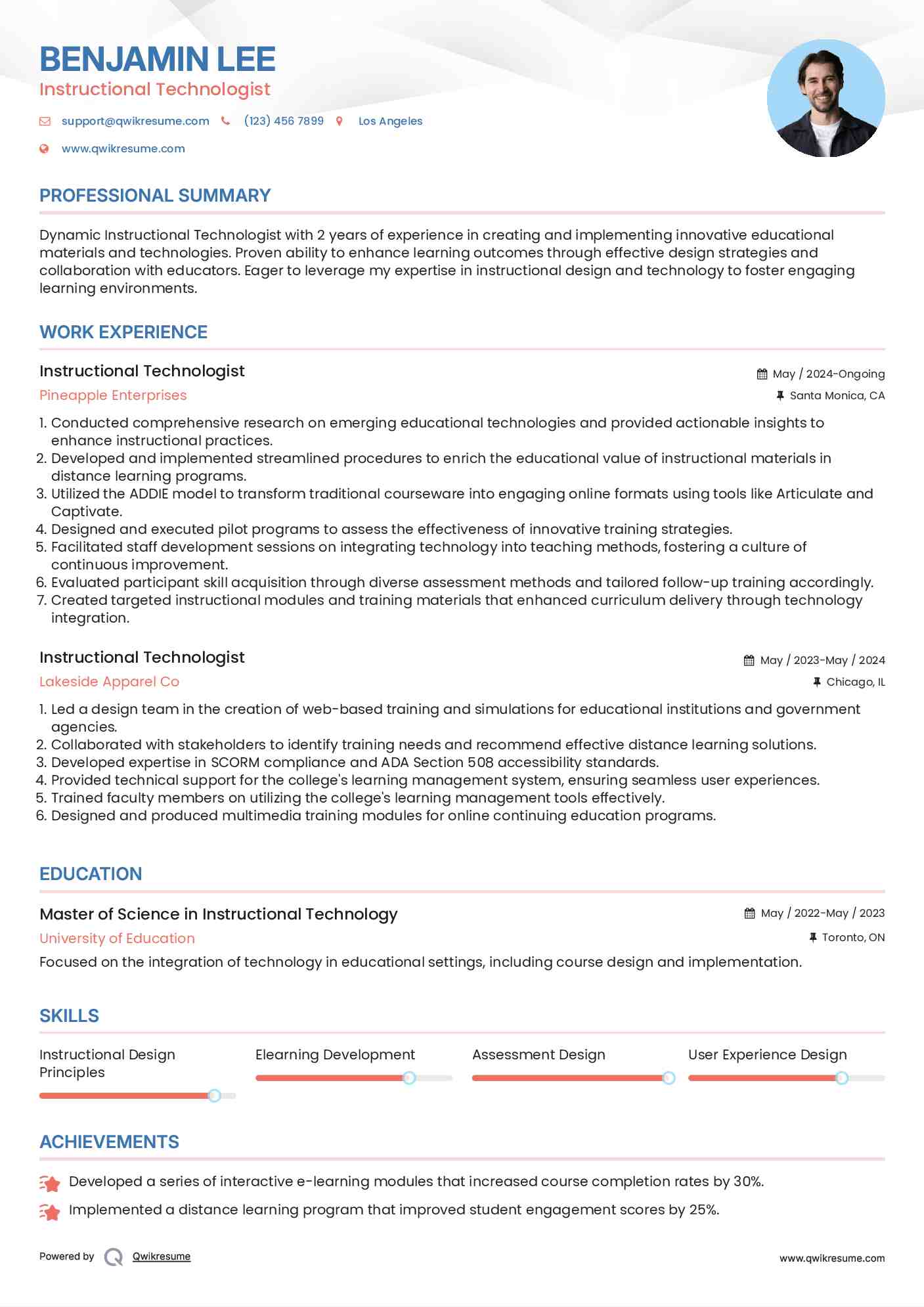 Instructional Technologist Resume Model