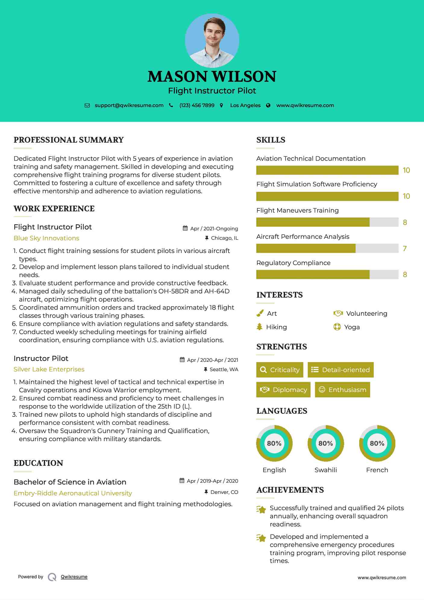 Flight Instructor Pilot Resume Model