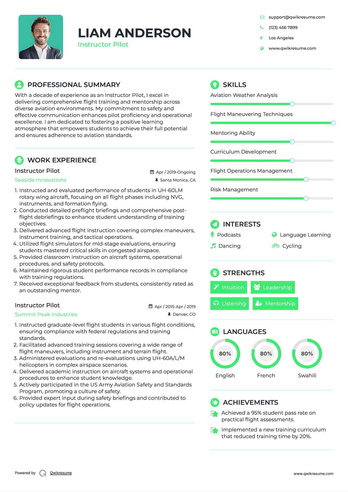 Instructor Pilot Resume Sample