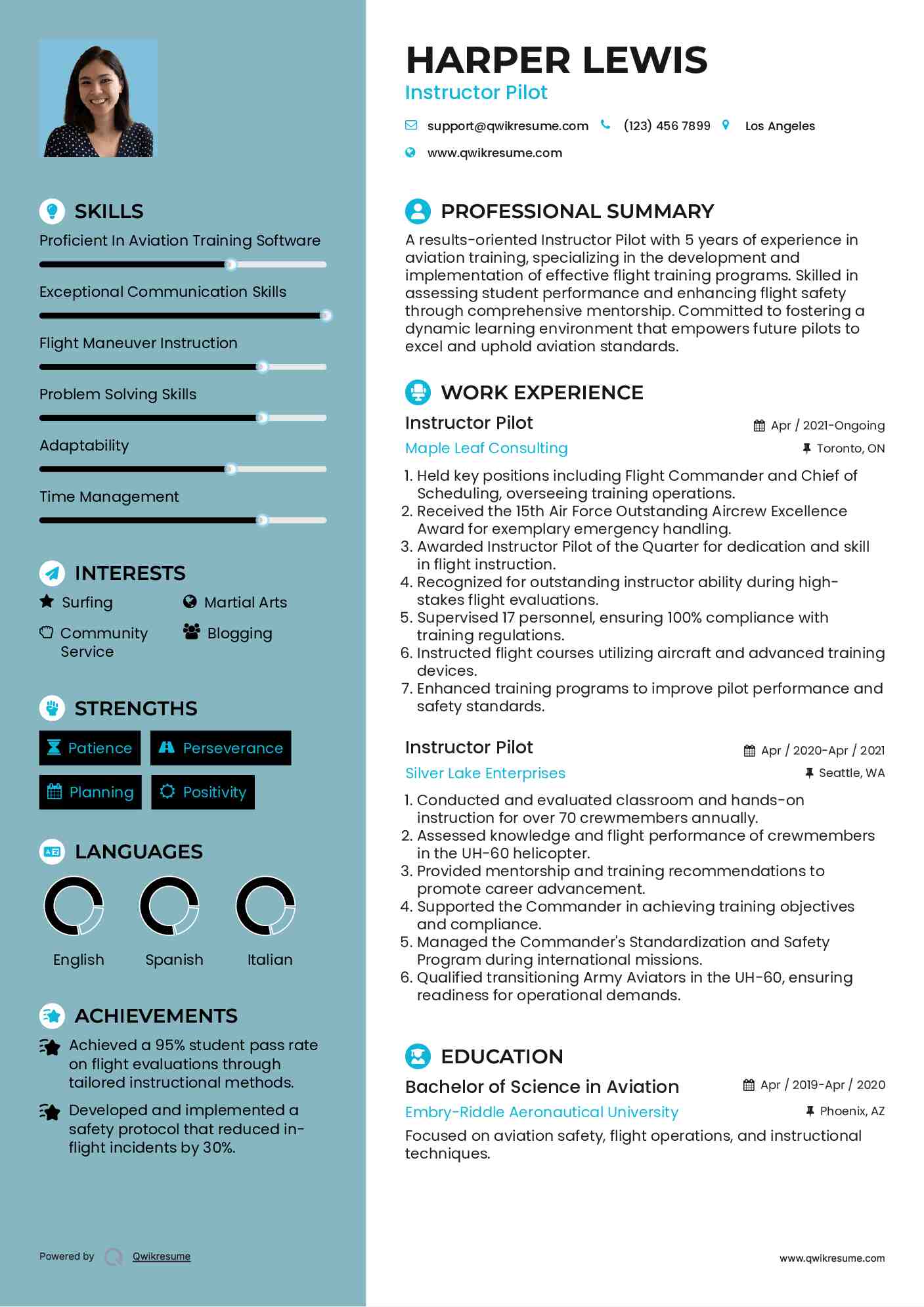 Instructor Pilot Resume Sample