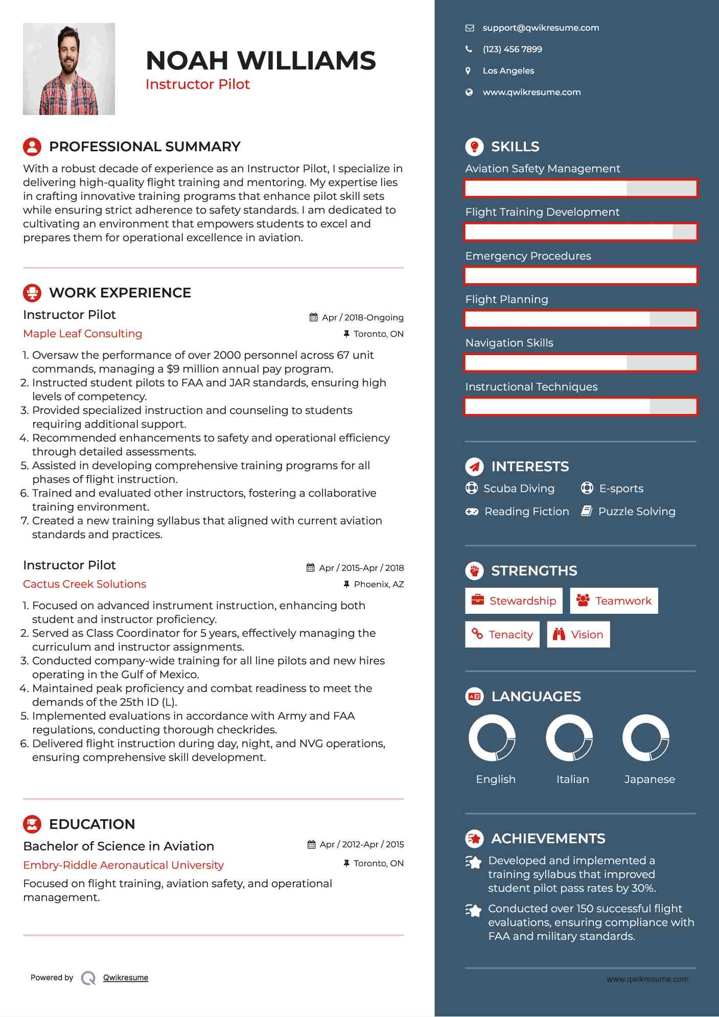 Instructor Pilot Resume Example