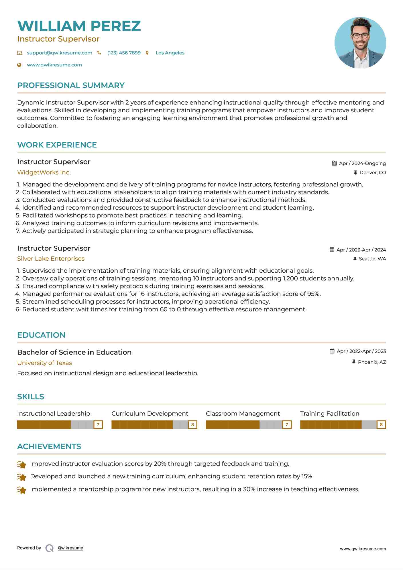 Instructor Supervisor Resume Model