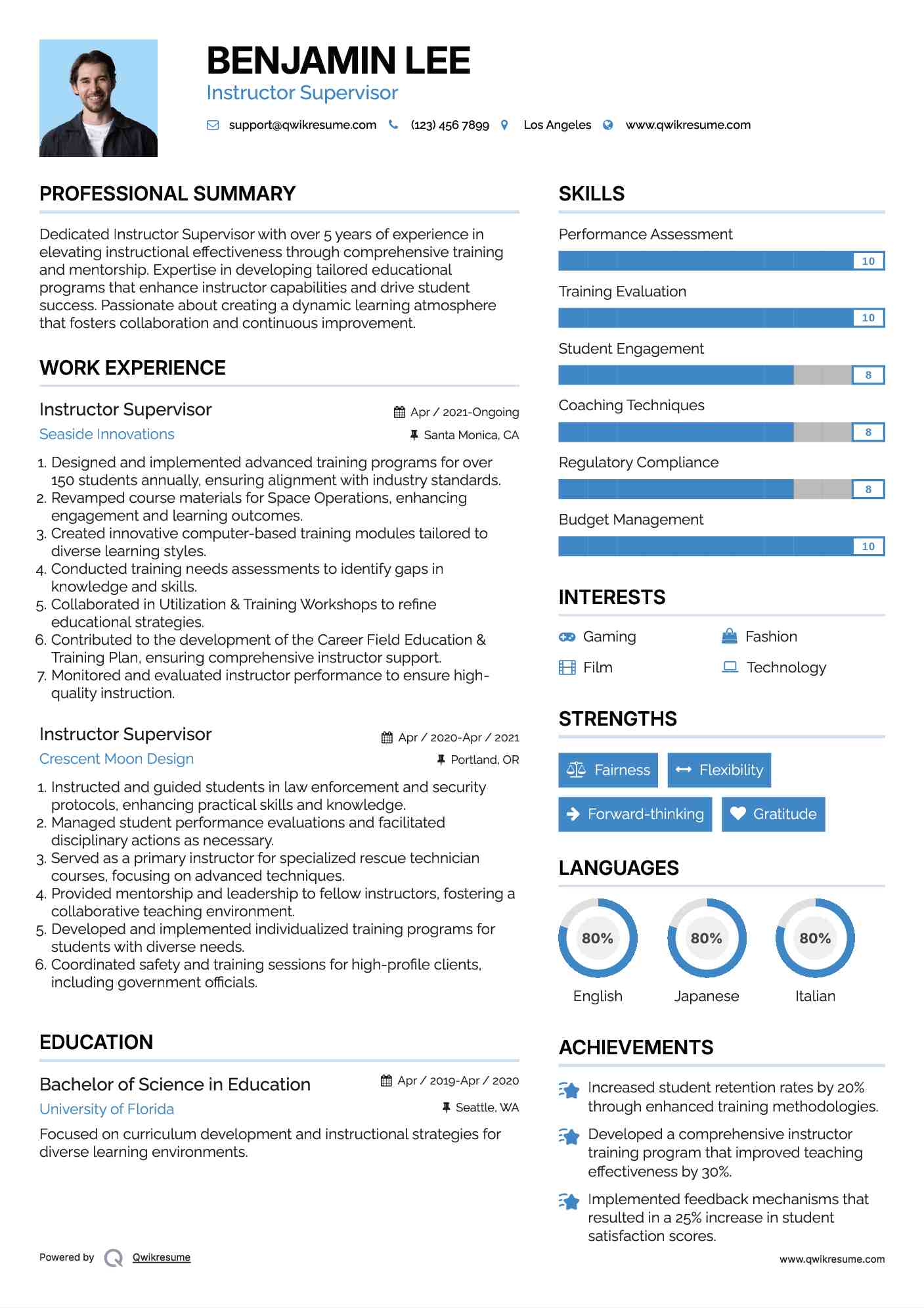 Instructor Supervisor Resume Sample