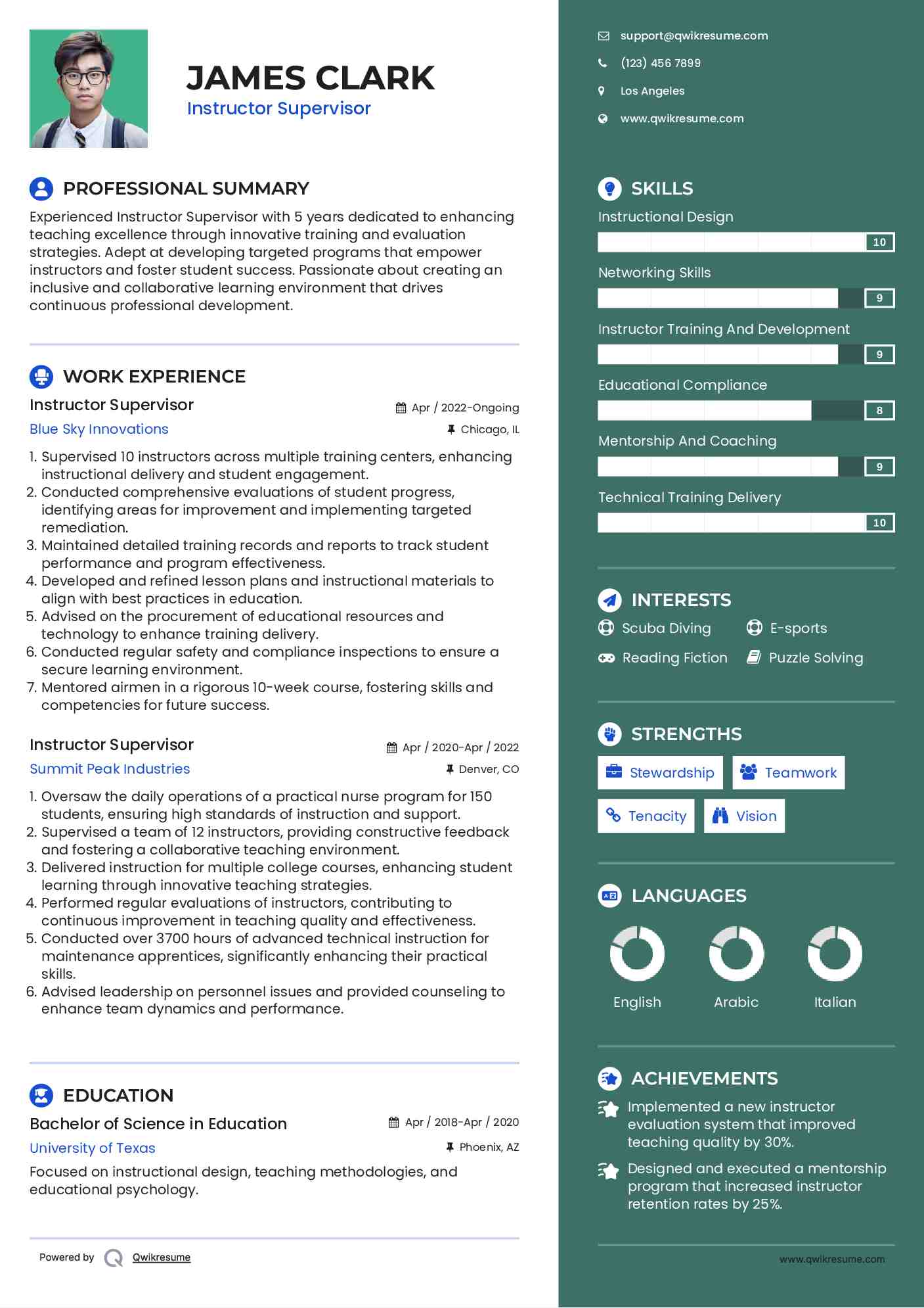 Instructor Supervisor Resume Model